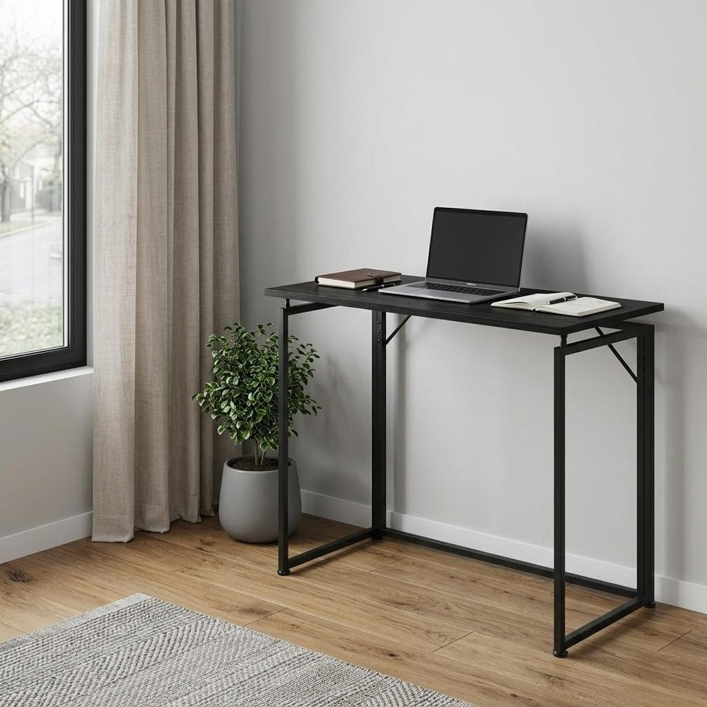 40" Black Wood and Steel Sled Computer Desk