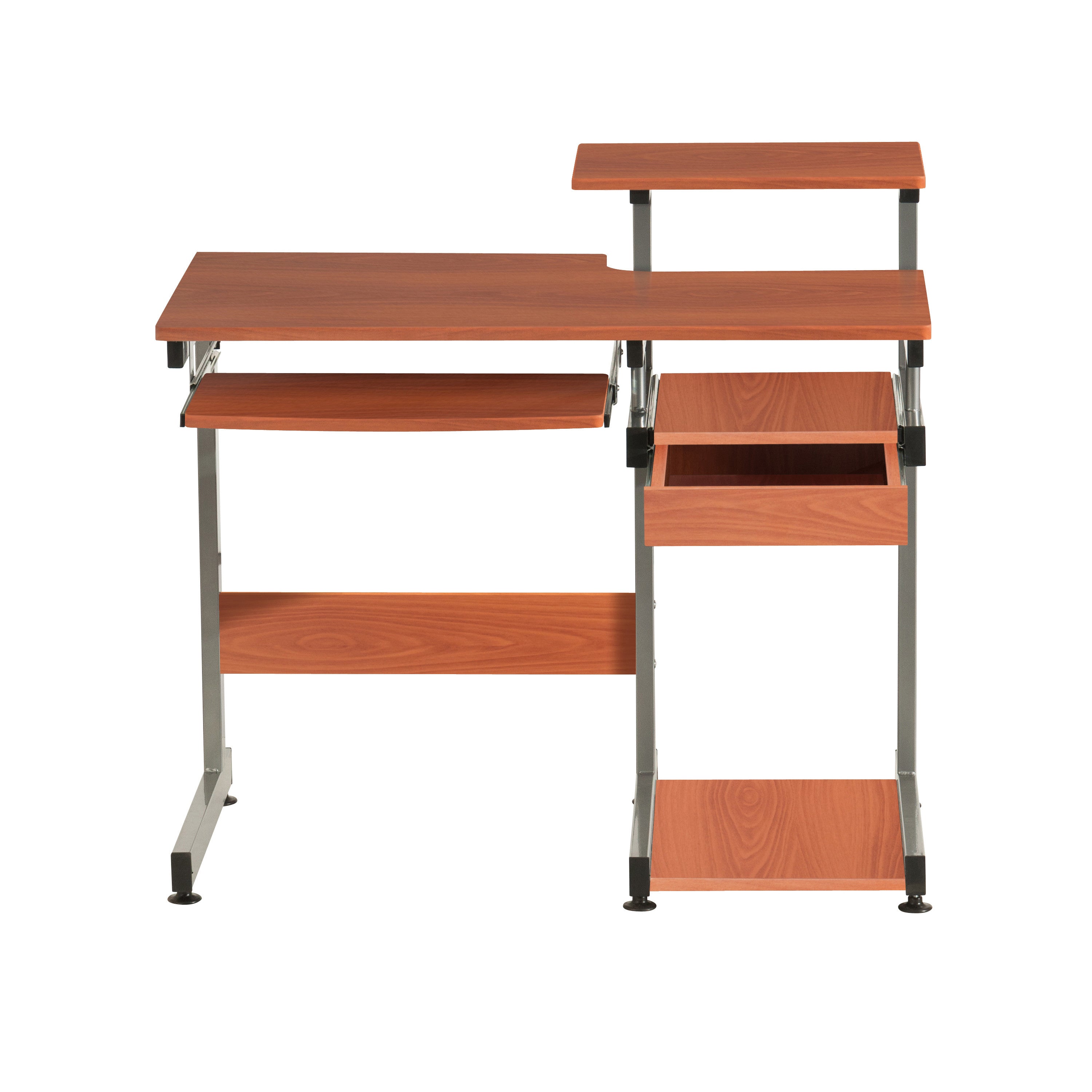 38" Oak and Silver Wood and Steel Sled Computer Desk