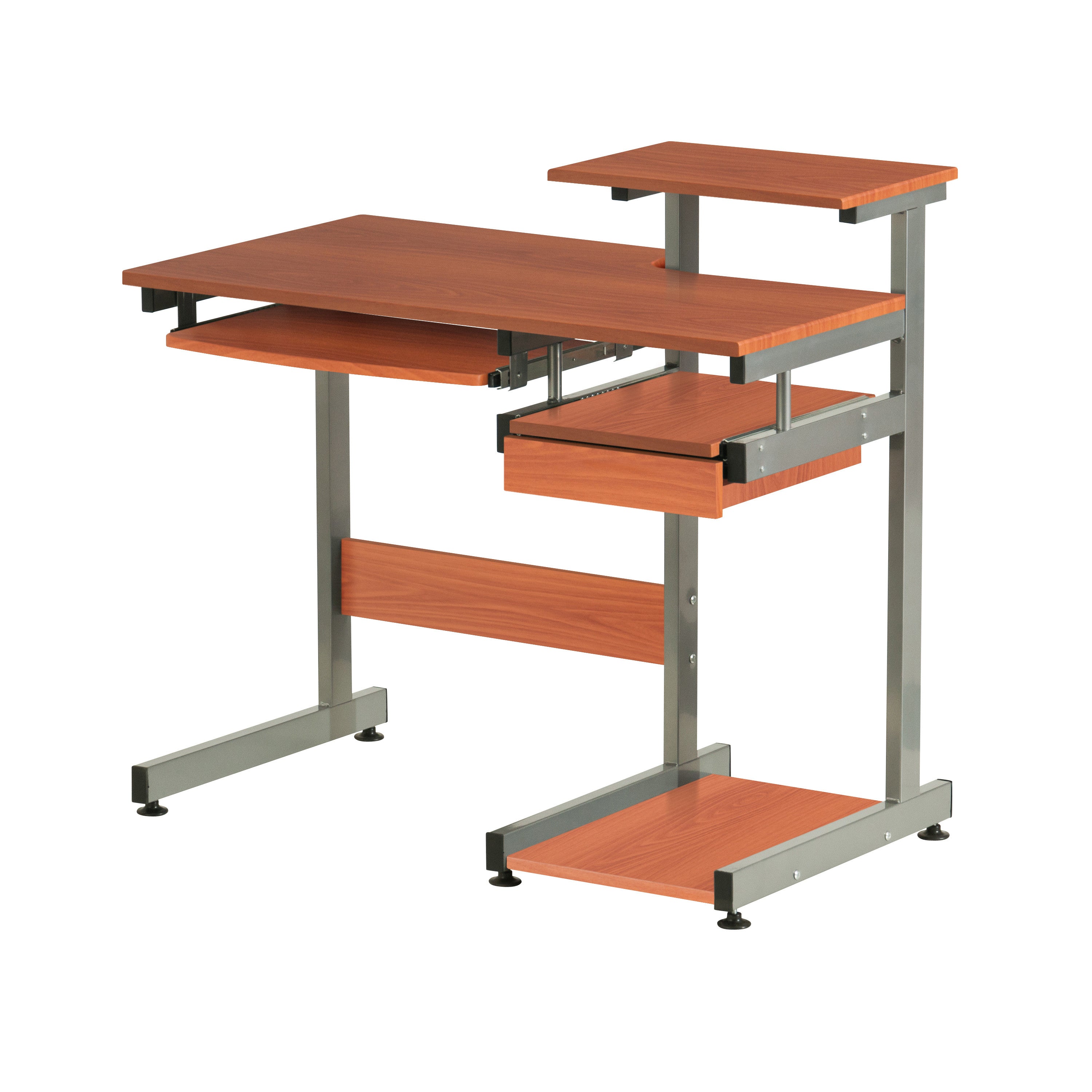38" Oak and Silver Wood and Steel Sled Computer Desk