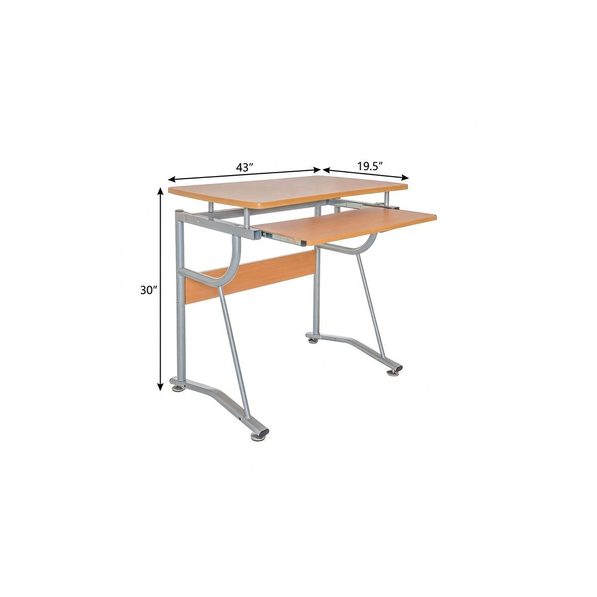 43" Oak and Silver Wood and Steel Computer Desk