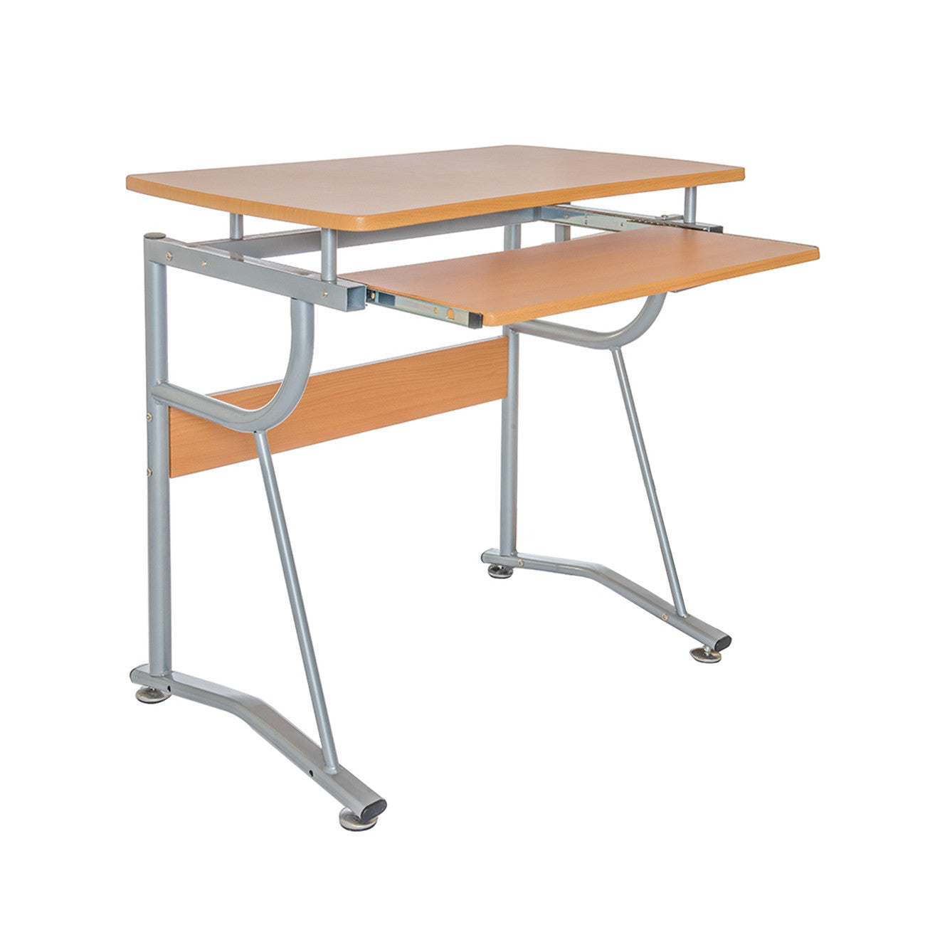 43" Oak and Silver Wood and Steel Computer Desk