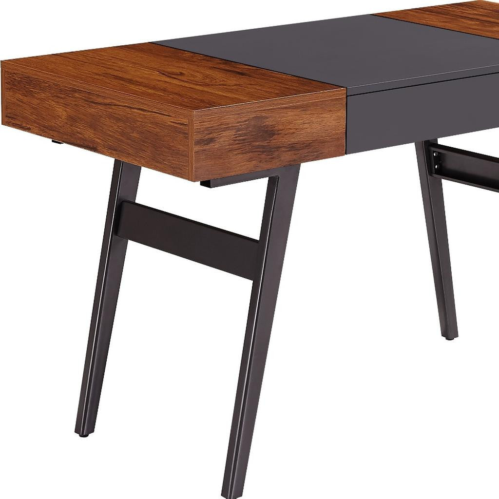 51" Mahogany and Gray Wood and Steel Writing Desk