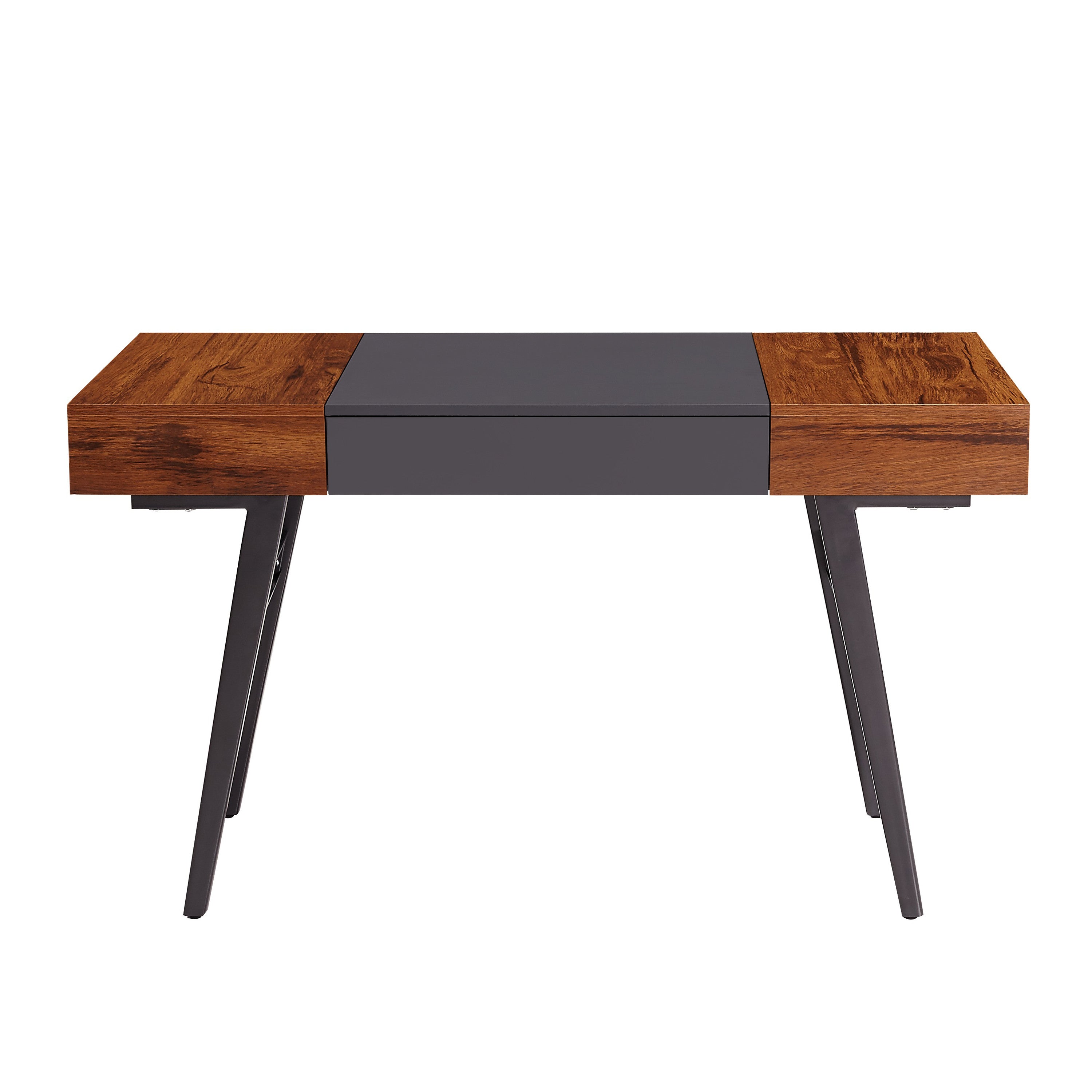 51" Mahogany and Gray Wood and Steel Writing Desk
