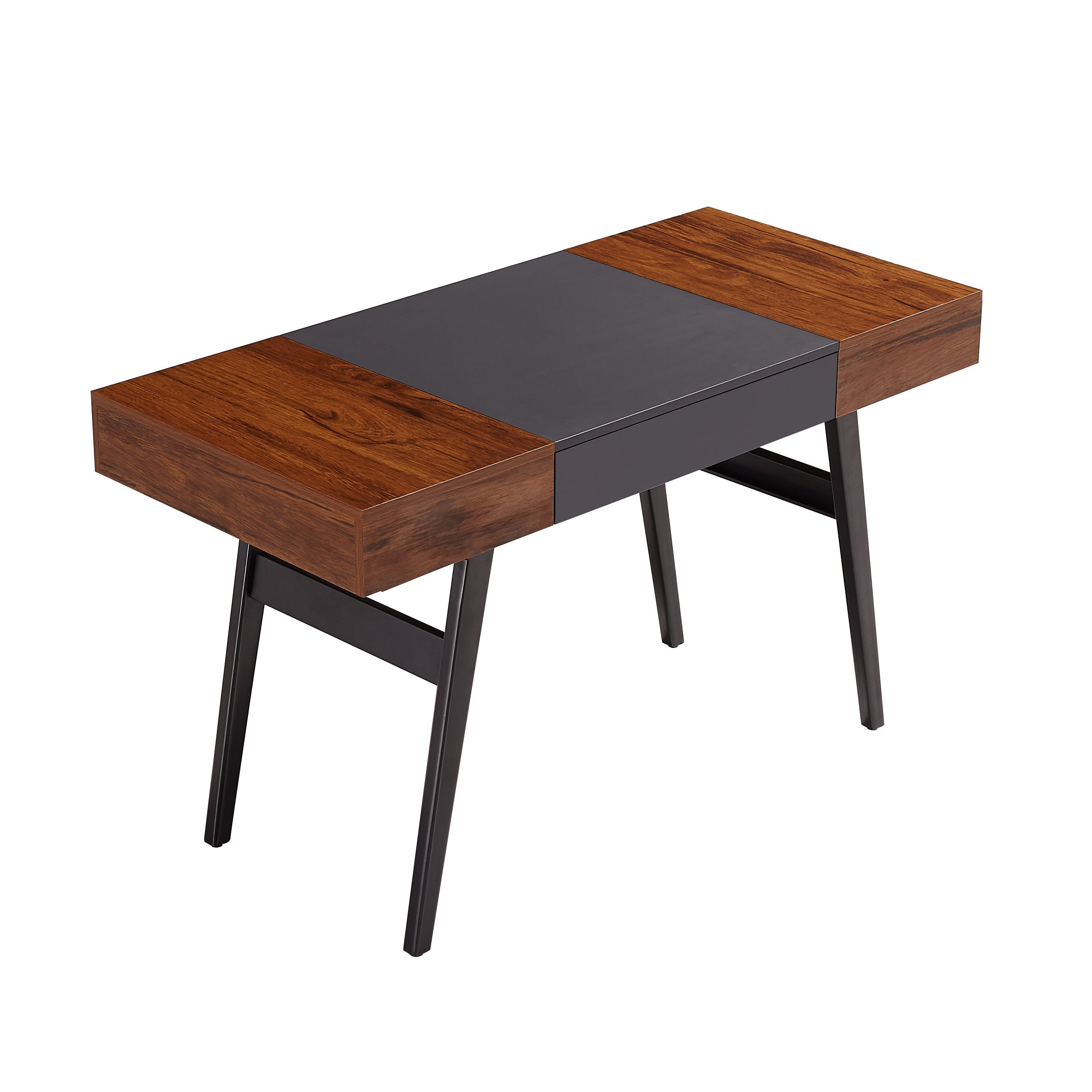 51" Mahogany and Gray Wood and Steel Writing Desk