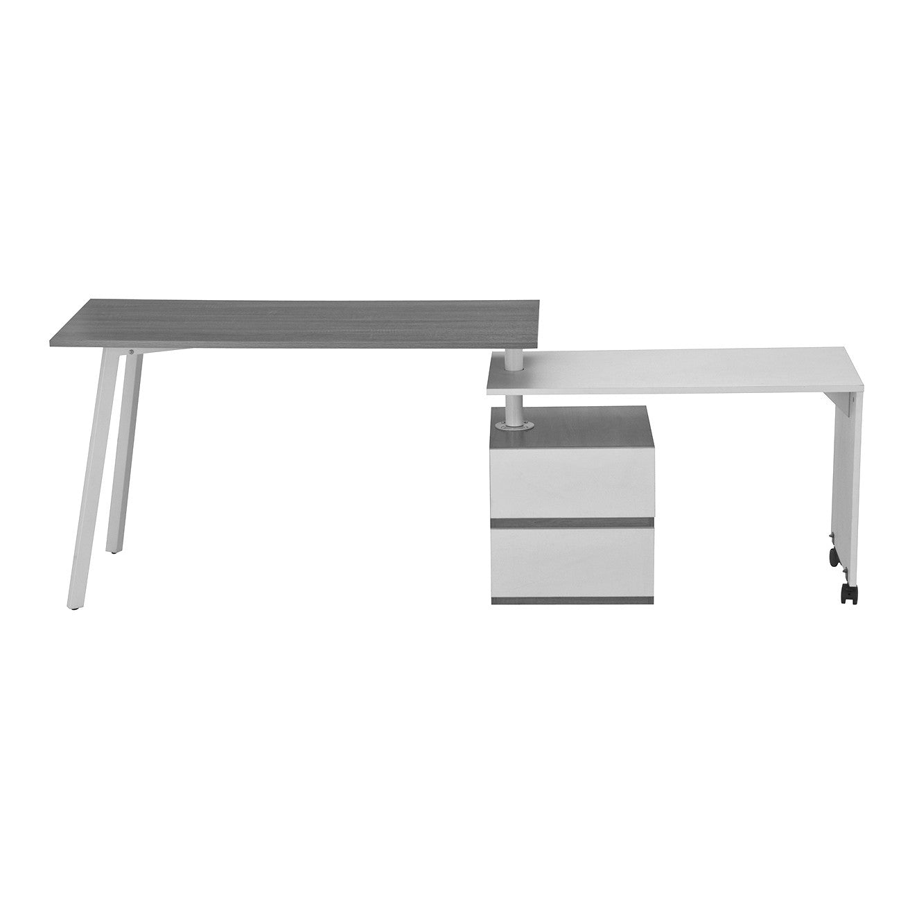 58" Gray and White Wood Adjustable Position Computer Desk With Two Drawer Cabinet