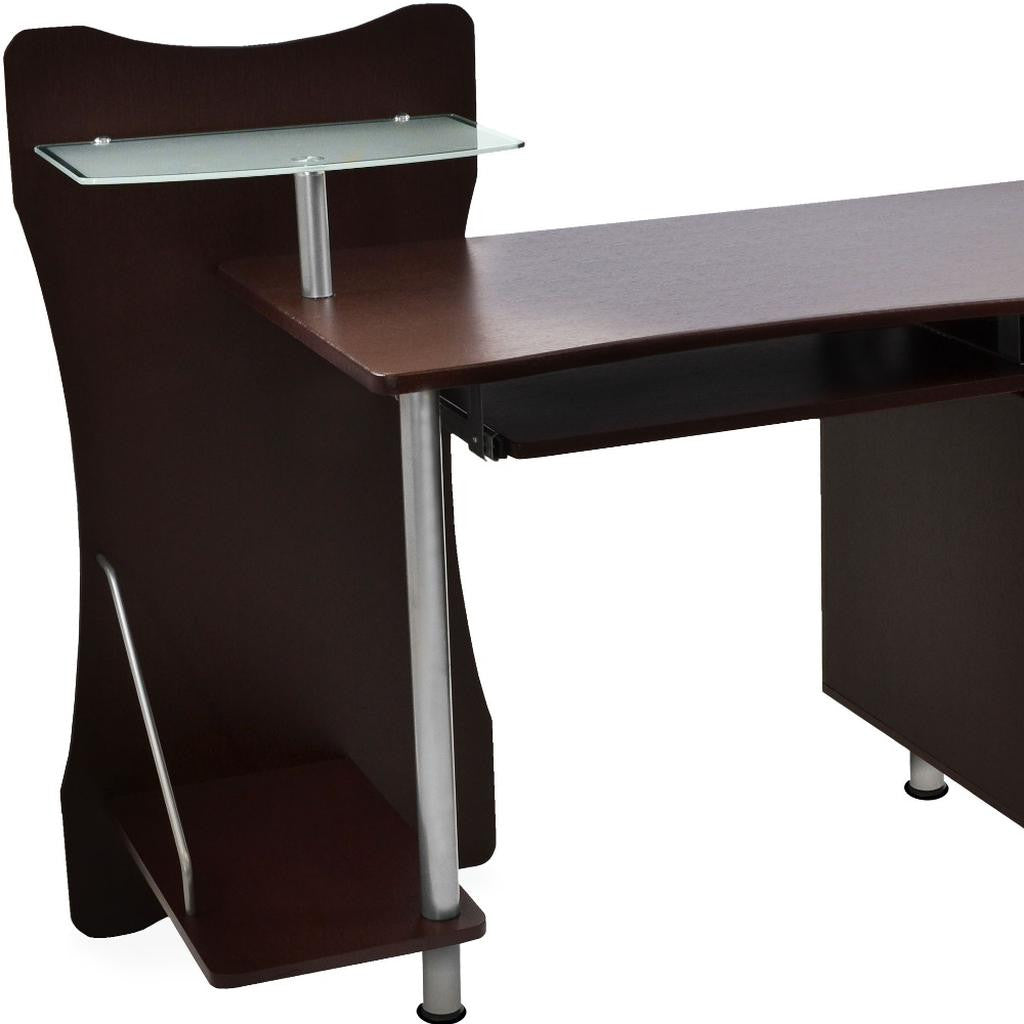 51" Chocolate and Silver Wood and Steel Pedestal Computer Desk With Two Drawers