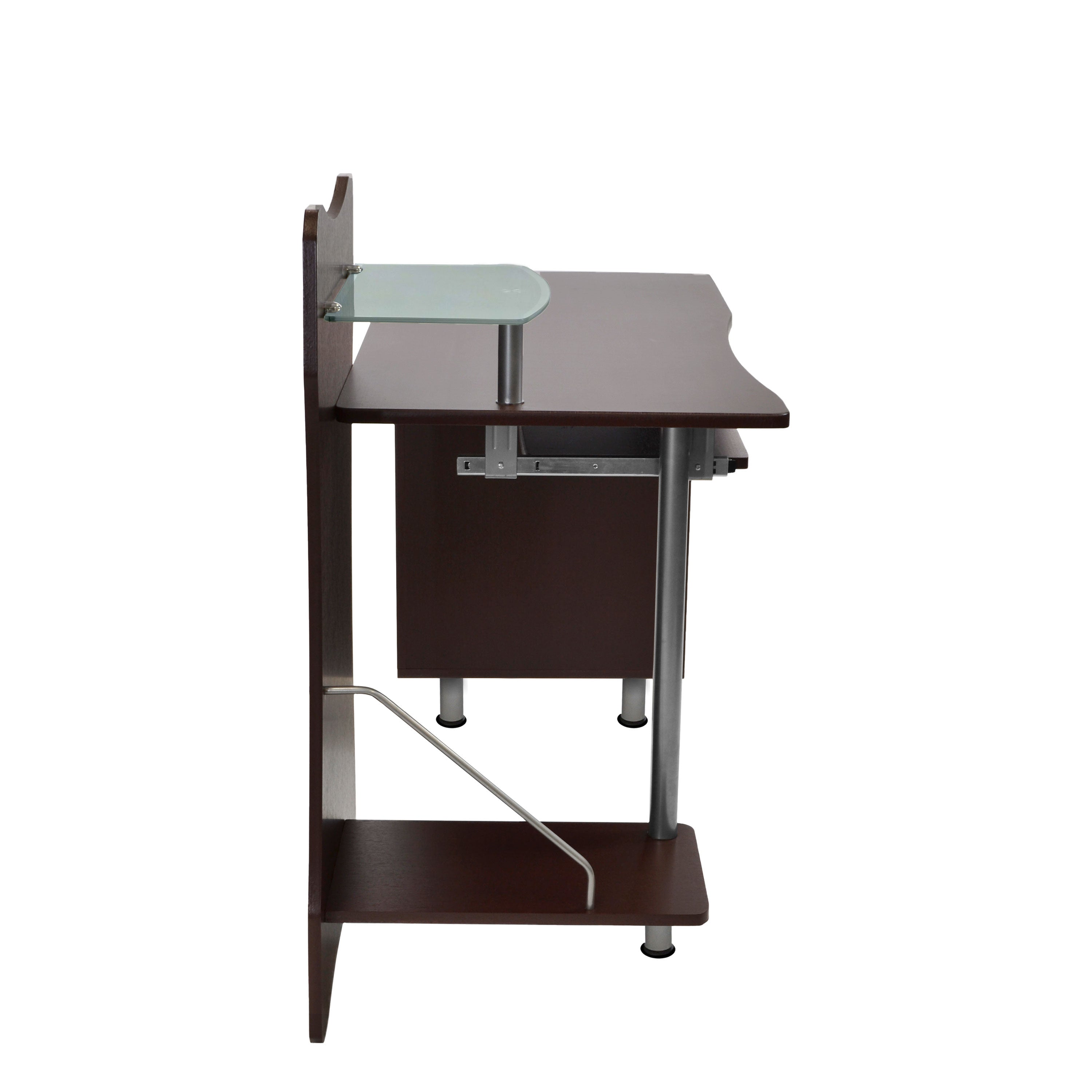 51" Chocolate and Silver Wood and Steel Pedestal Computer Desk With Two Drawers