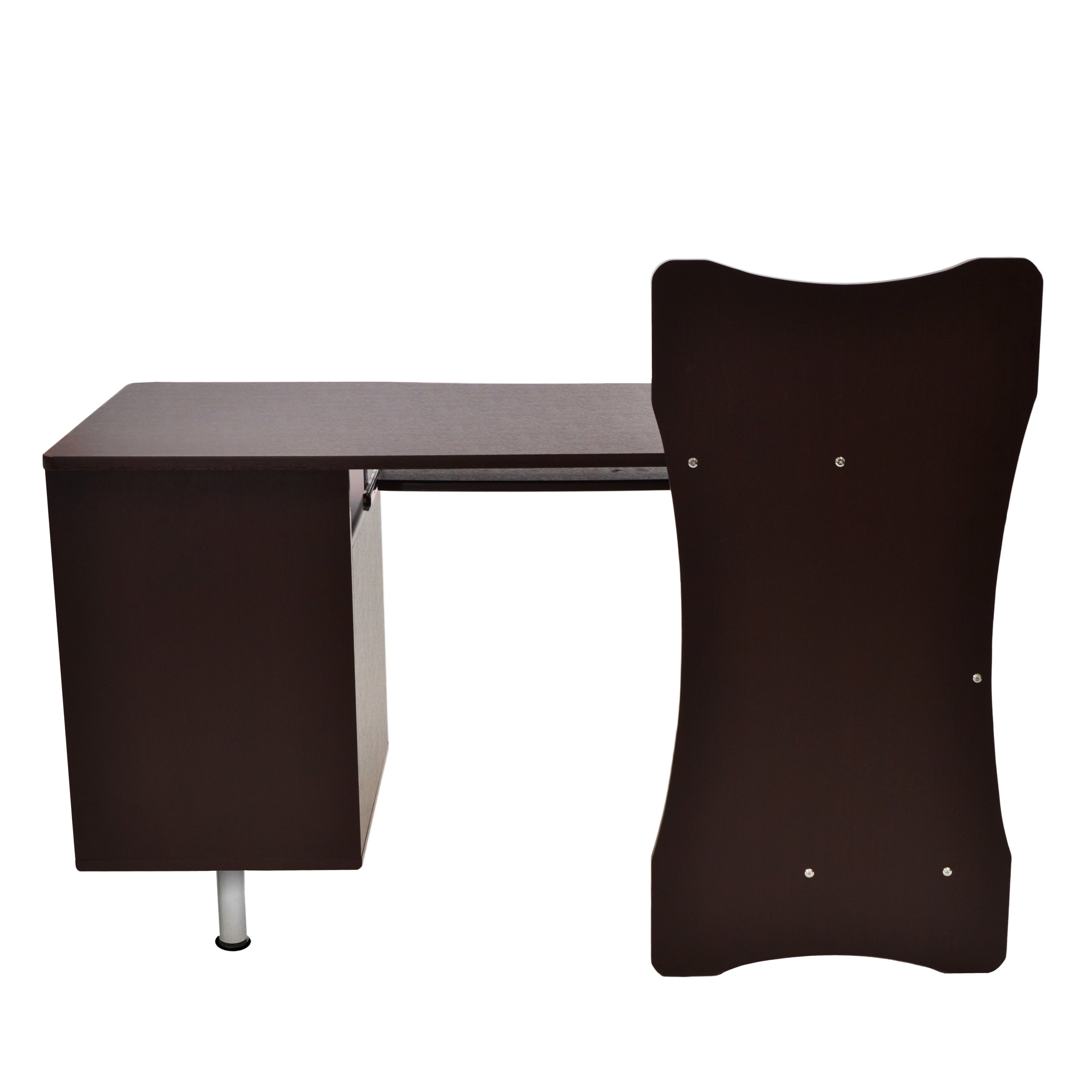 51" Chocolate and Silver Wood and Steel Pedestal Computer Desk With Two Drawers