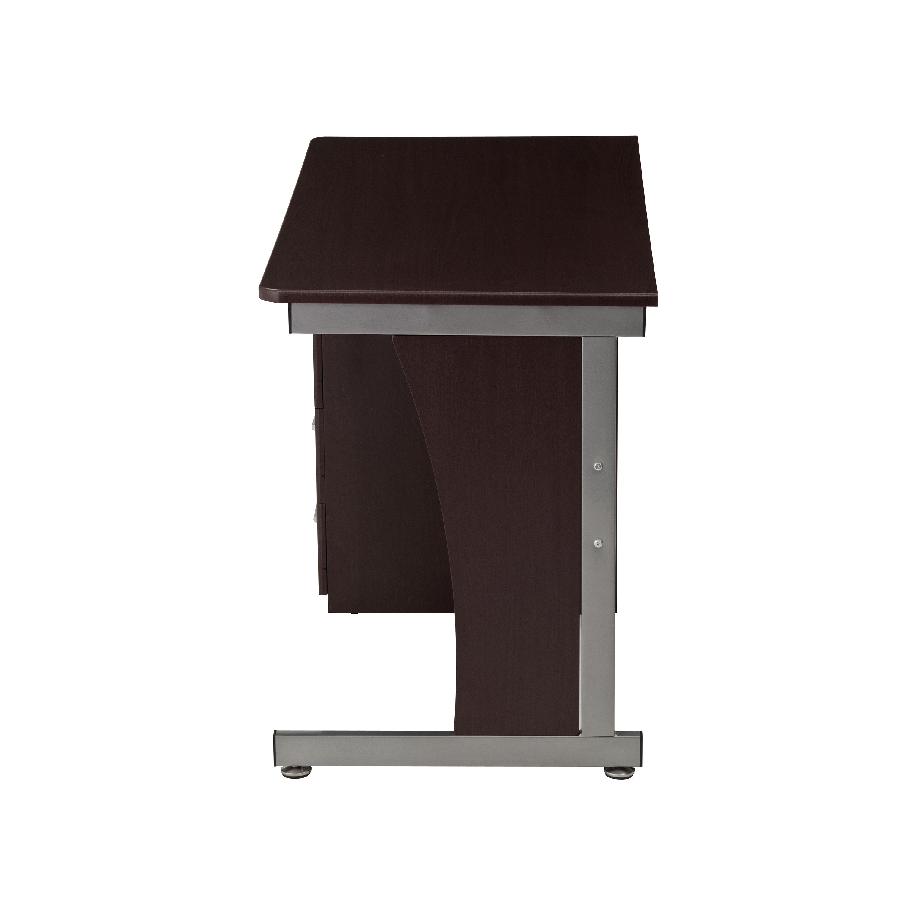 48" Chocolate Wood and Steel Pedestal Computer Desk With Three Drawers