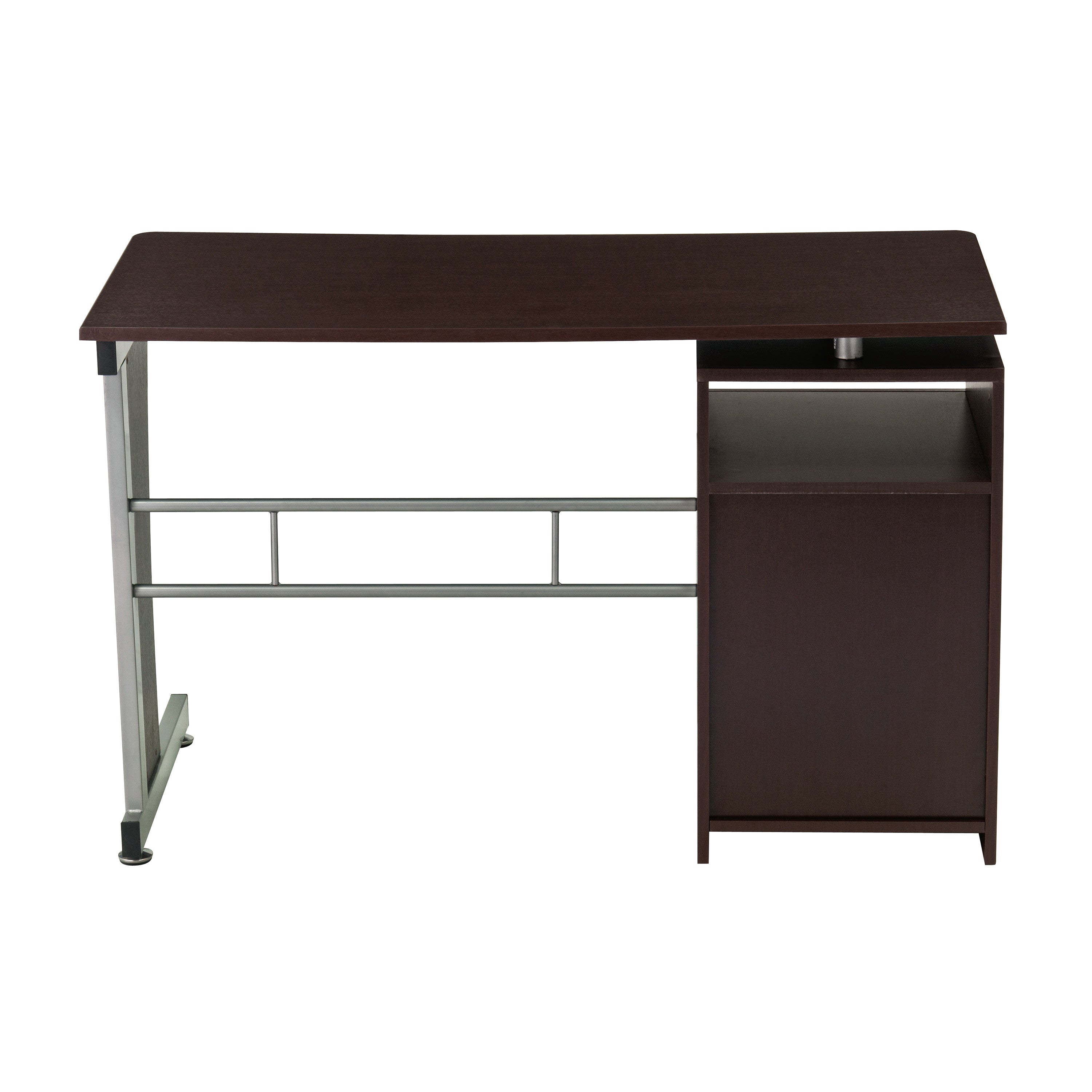 48" Chocolate Wood and Steel Pedestal Computer Desk With Three Drawers