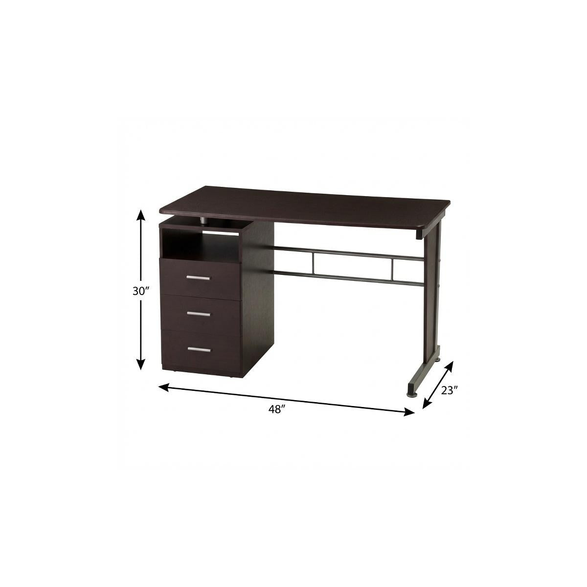 48" Chocolate Wood and Steel Pedestal Computer Desk With Three Drawers