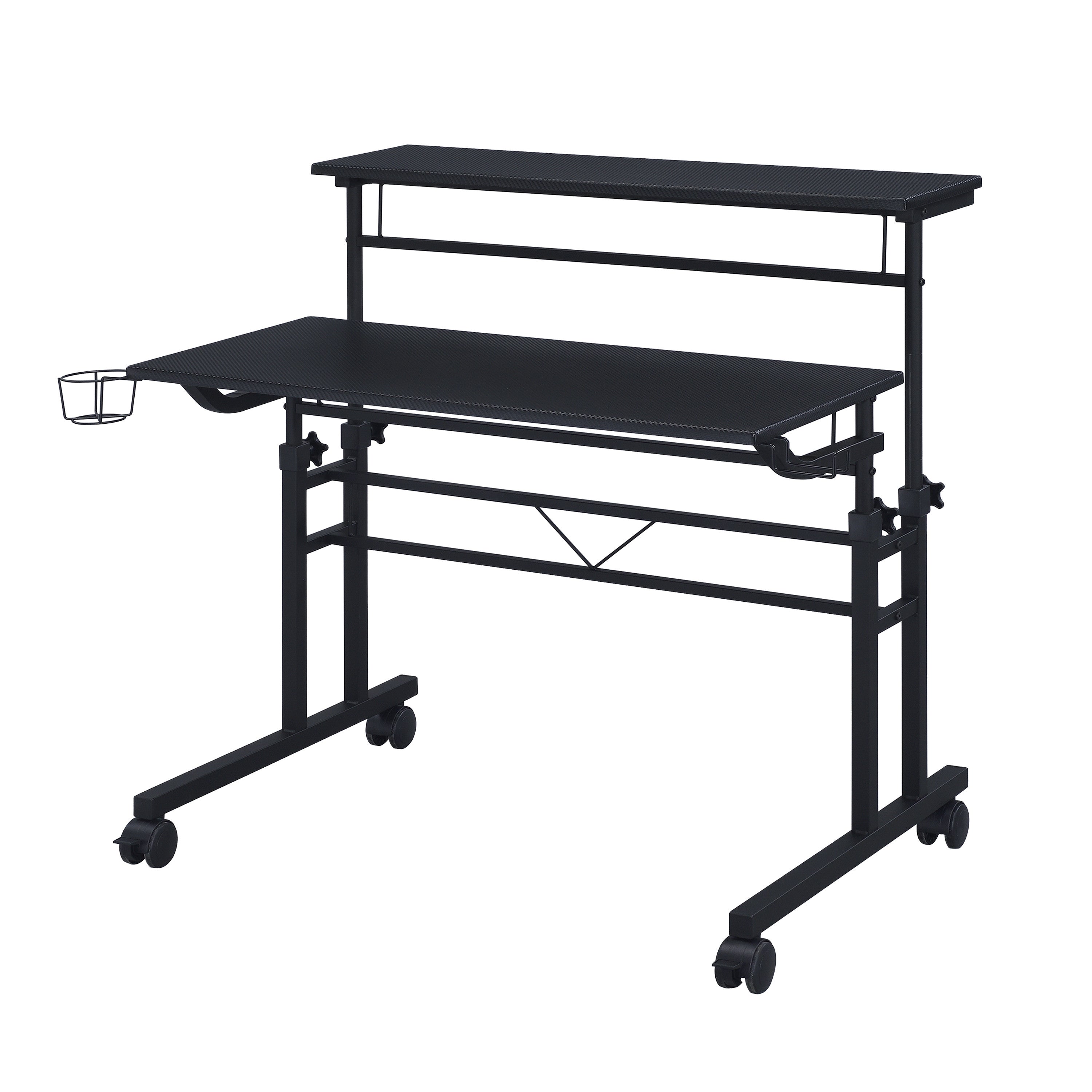 Adjustable Black Wood and Stainless Steel Rolling Writing Desk