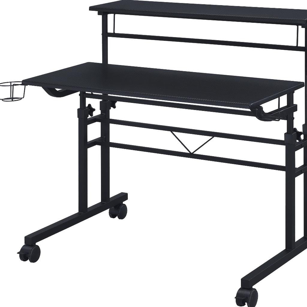 Adjustable Black Wood and Stainless Steel Rolling Writing Desk