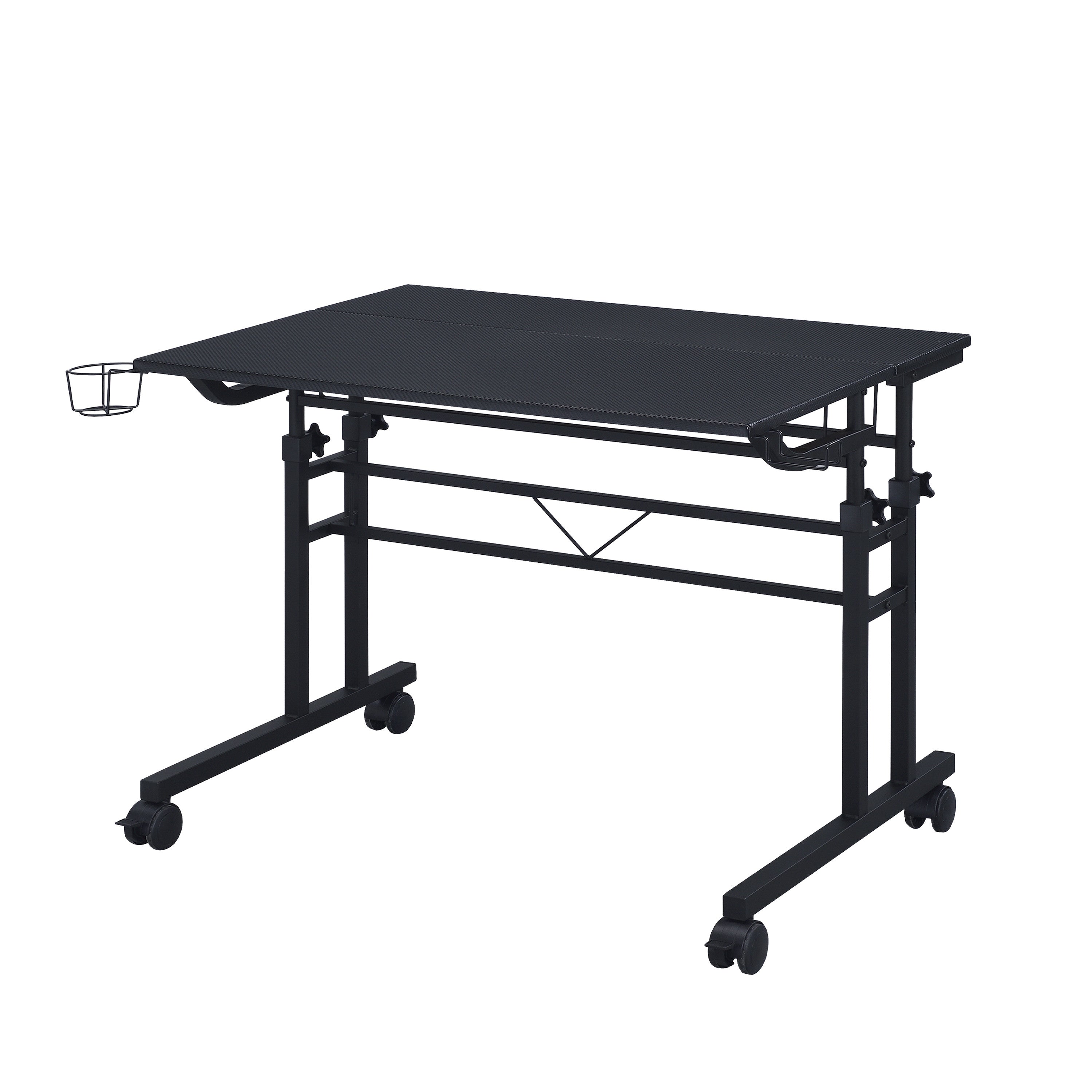 Adjustable Black Wood and Stainless Steel Rolling Writing Desk