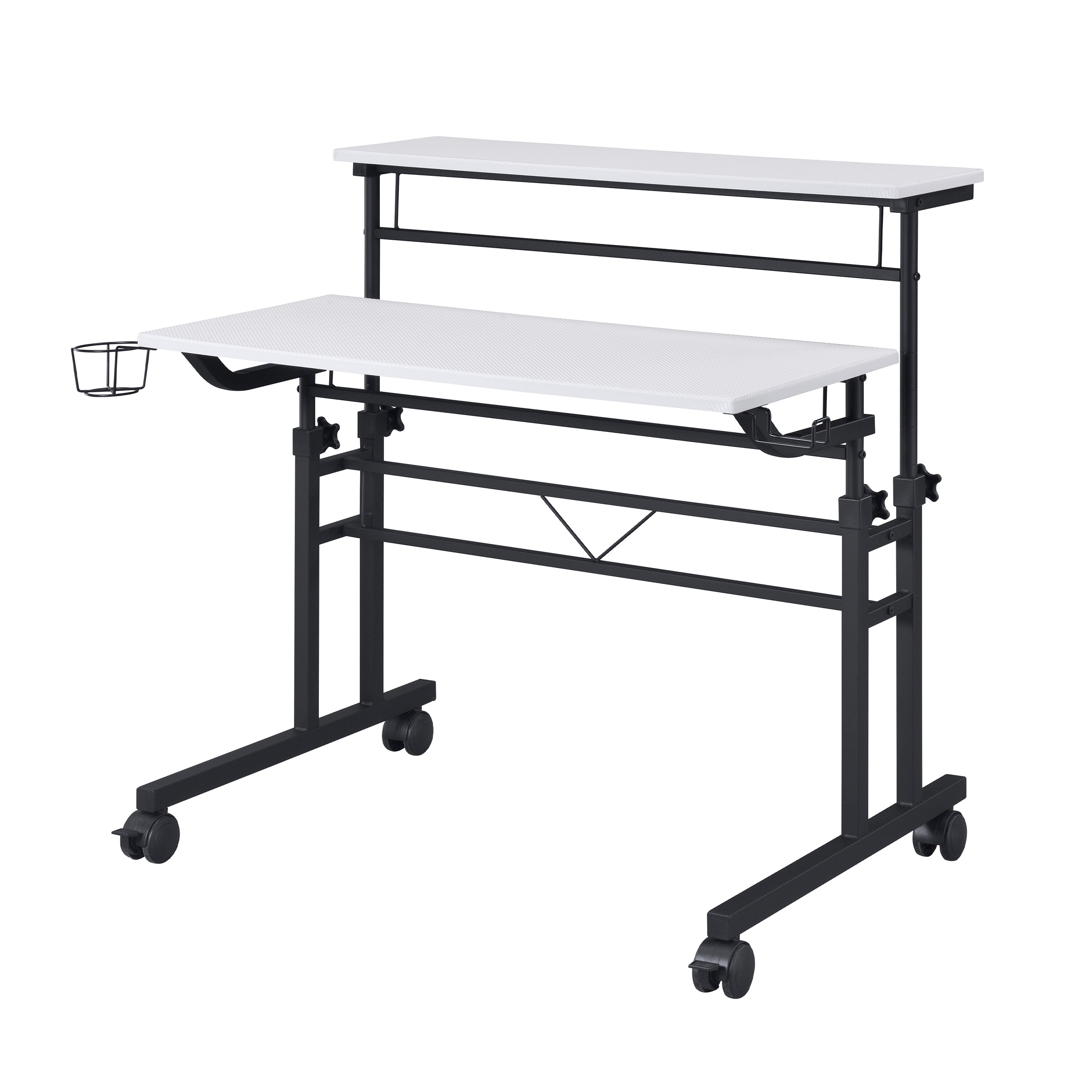 Adjustable White and Black Wood and Stainless Steel Rolling Writing Desk