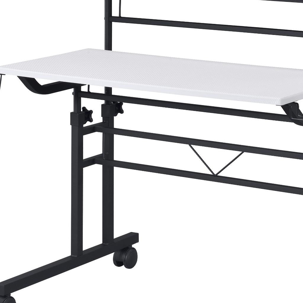 Adjustable White and Black Wood and Stainless Steel Rolling Writing Desk