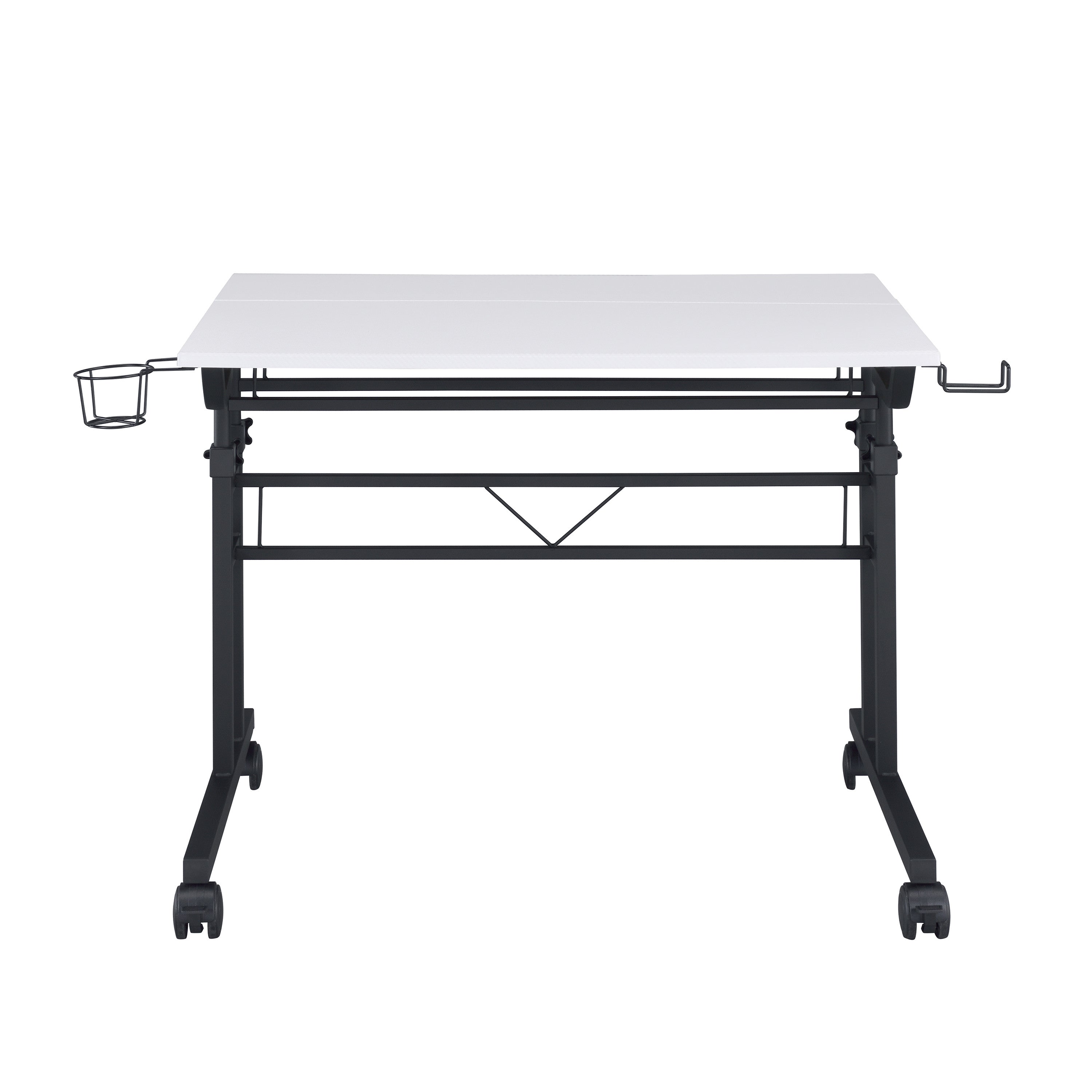 Adjustable White and Black Wood and Stainless Steel Rolling Writing Desk