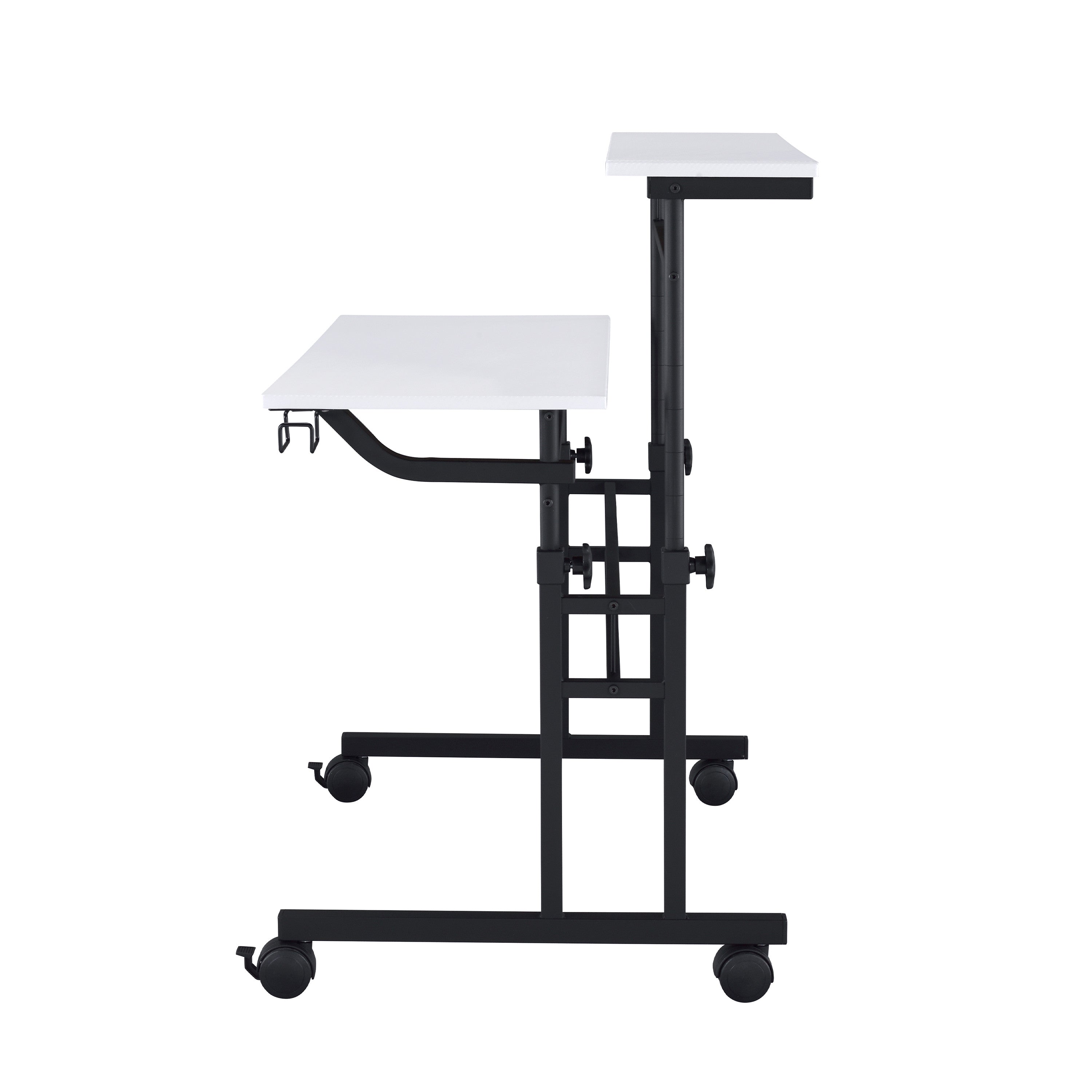 Adjustable White and Black Wood and Stainless Steel Rolling Writing Desk