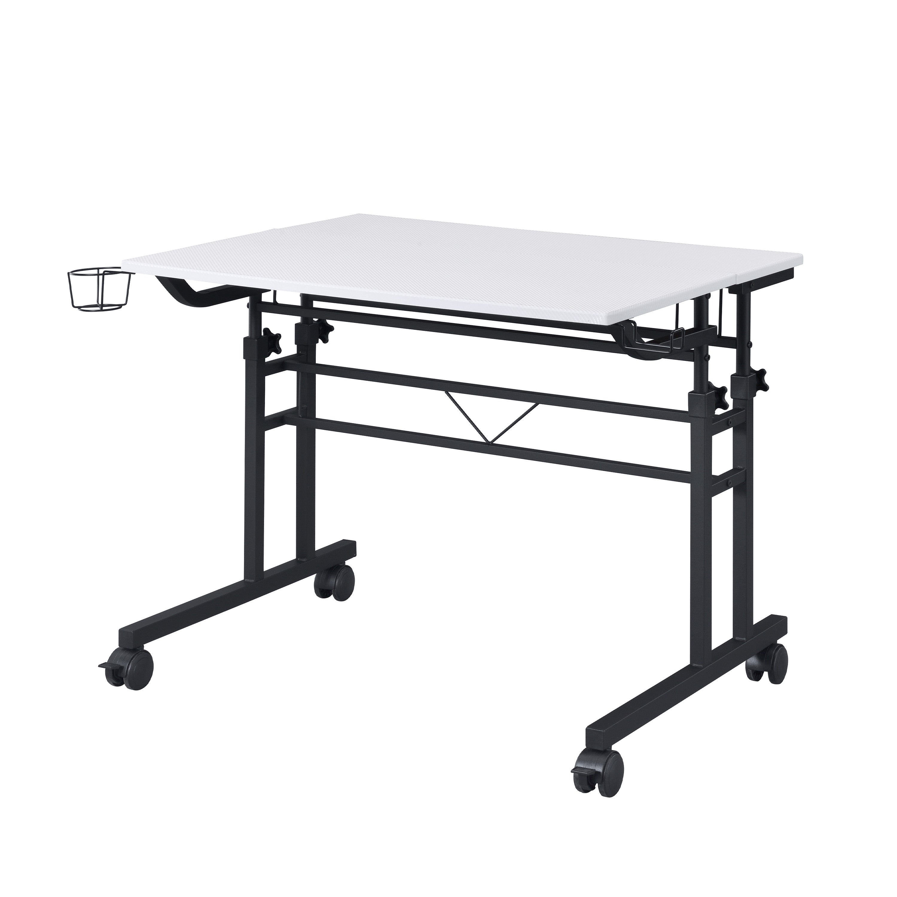 Adjustable White and Black Wood and Stainless Steel Rolling Writing Desk