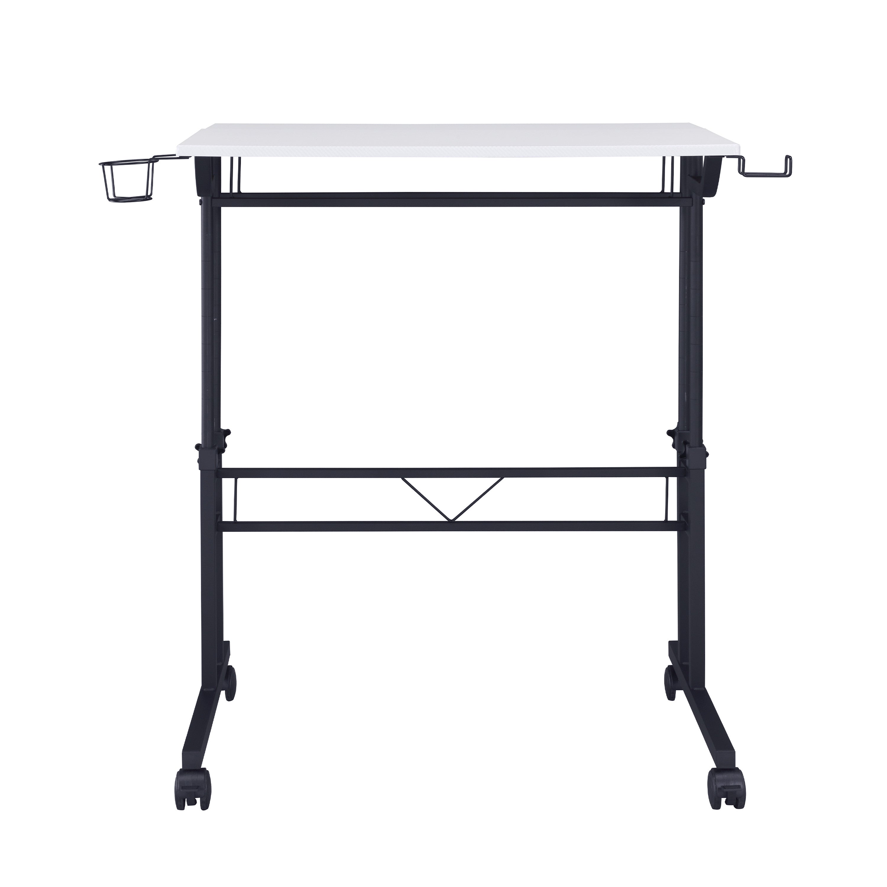Adjustable White and Black Wood and Stainless Steel Rolling Writing Desk