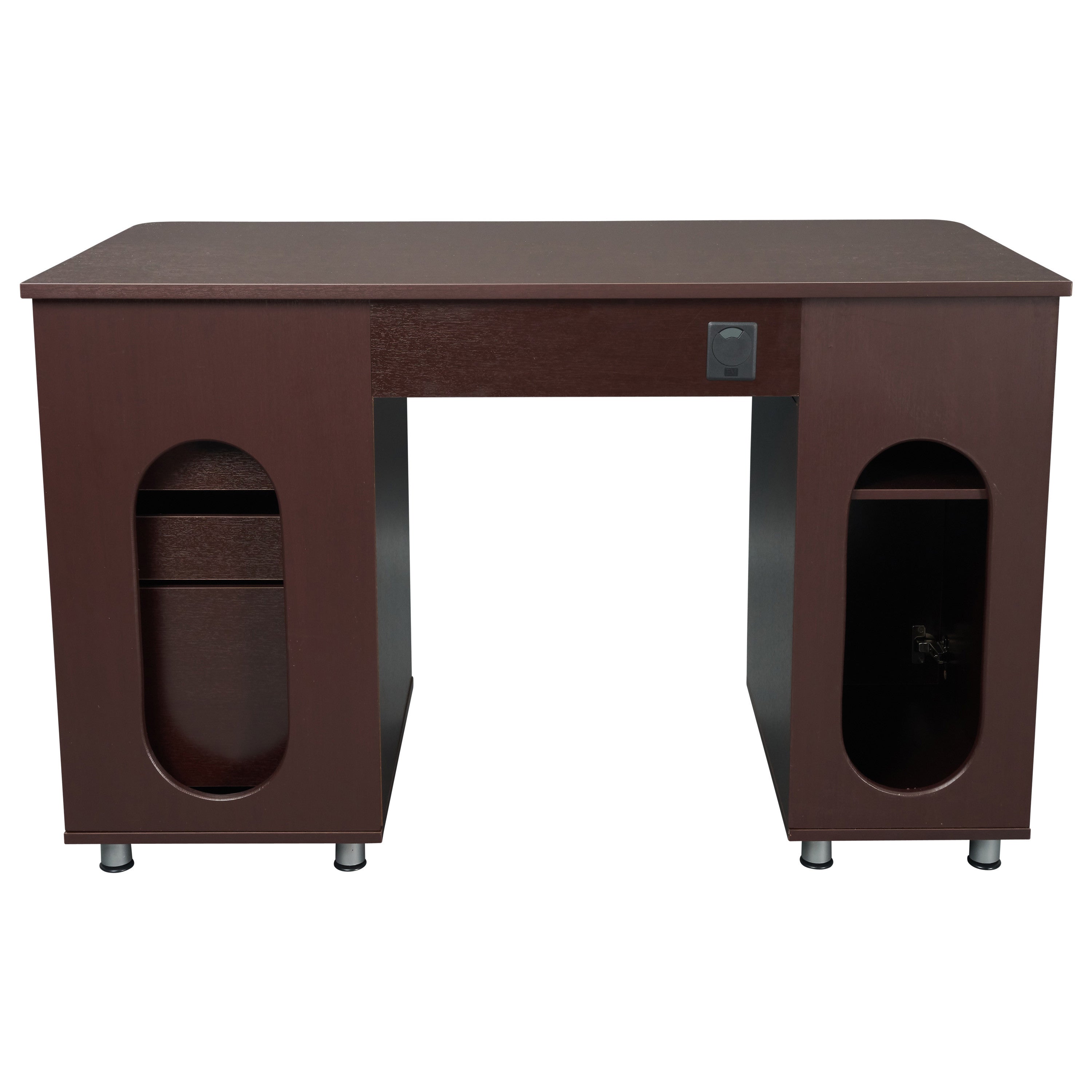 48" Chocolate Wood Pedestal Computer Desk With Two Cabinets And Two Drawers
