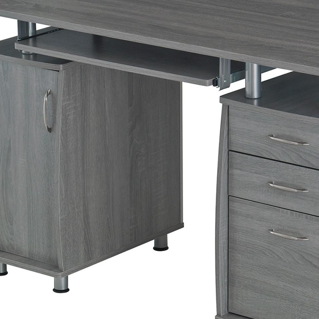 48" Gray Wood Pedestal Computer Desk With Two Cabinets And Two Drawers
