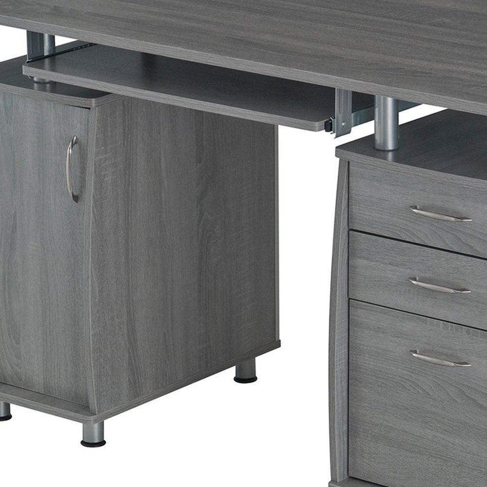 48" Gray Wood Pedestal Computer Desk With Three Drawers