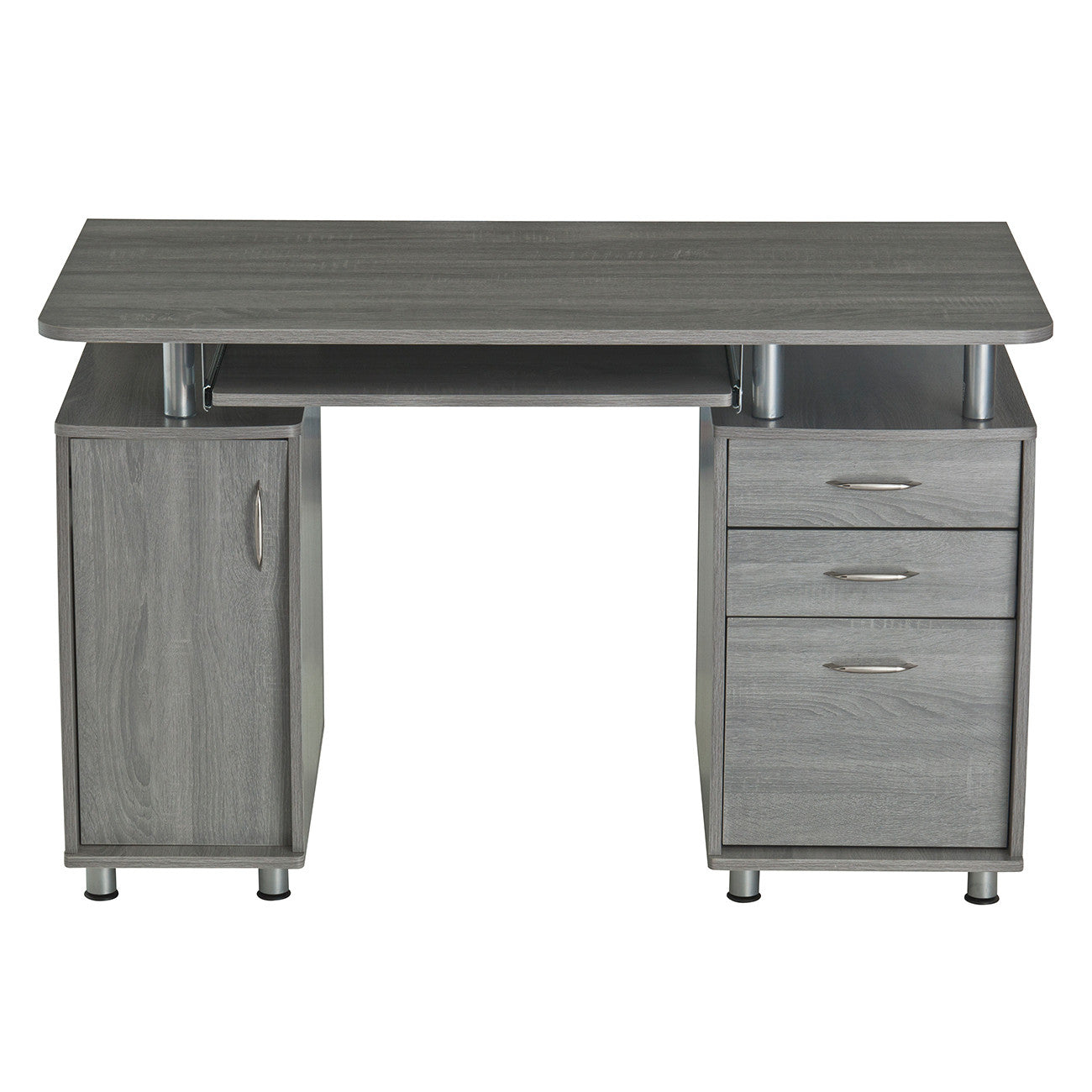 48" Gray Wood Pedestal Computer Desk With Two Cabinets And Two Drawers