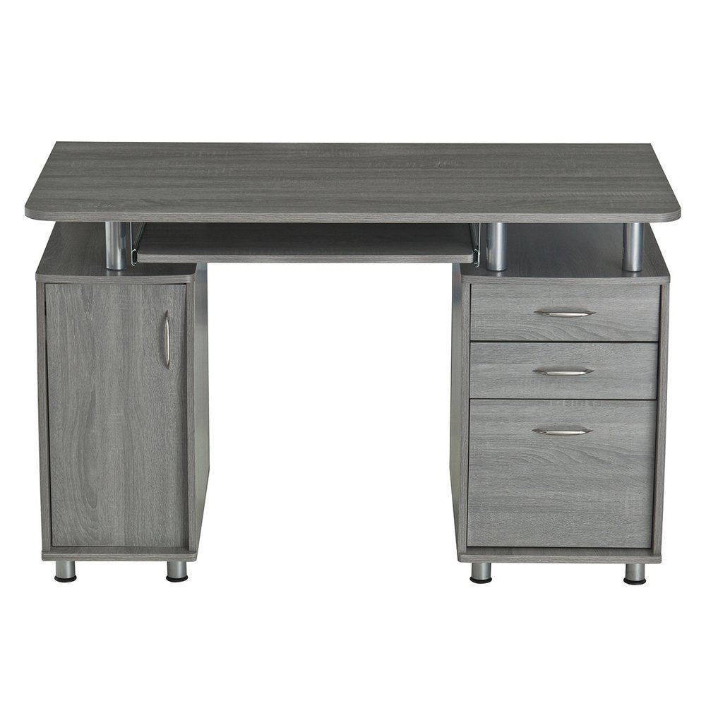 48" Gray Wood Pedestal Computer Desk With Three Drawers
