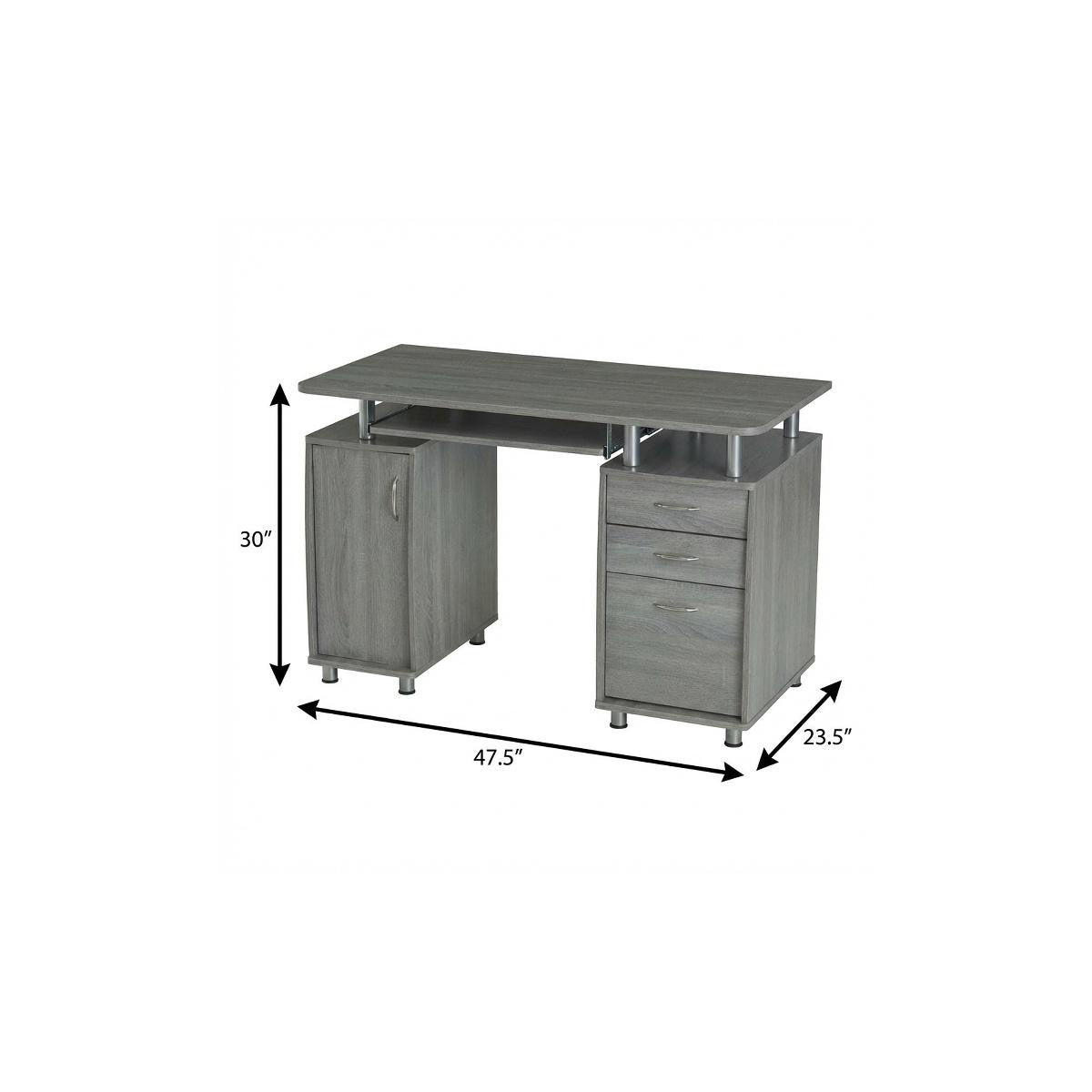 48" Gray Wood Pedestal Computer Desk With Two Cabinets And Two Drawers