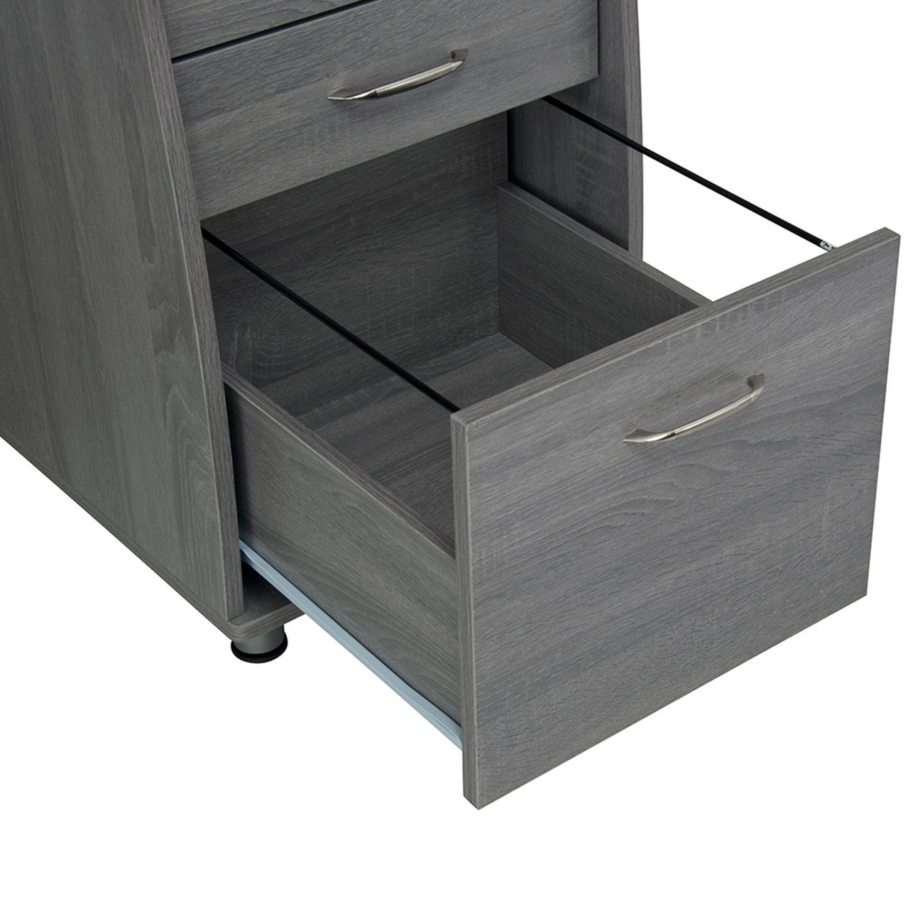 48" Gray Wood Pedestal Computer Desk With Two Cabinets And Two Drawers