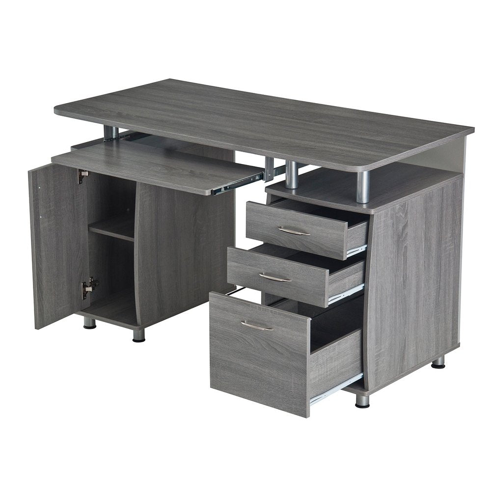 48" Gray Wood Pedestal Computer Desk With Three Drawers