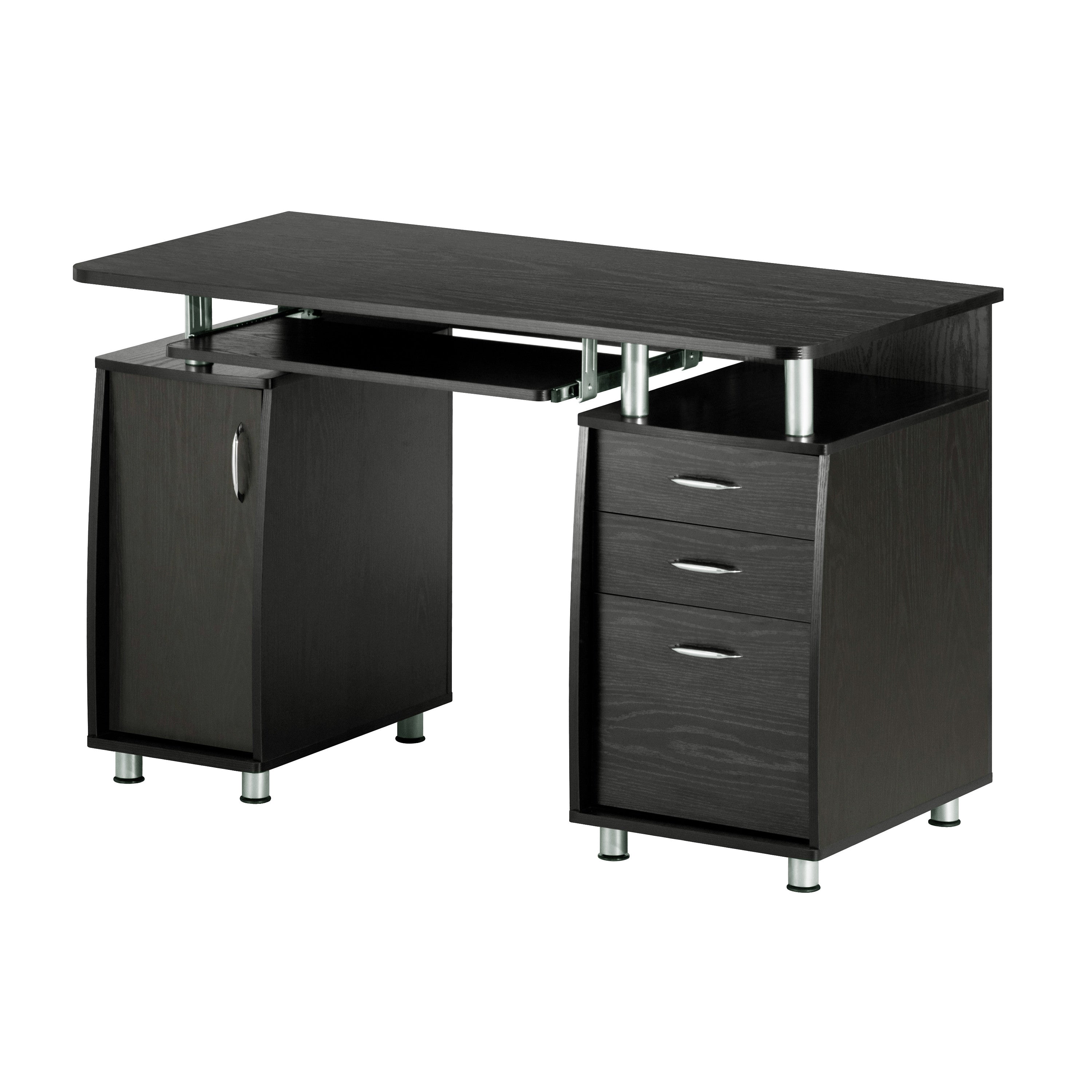 48" Espresso Wood Pedestal Computer Desk With Two Cabinets And Two Drawers