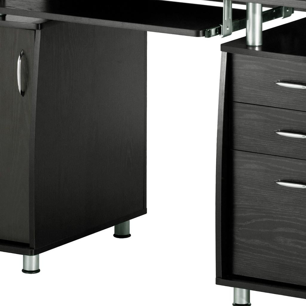 48" Espresso Wood Pedestal Computer Desk With Two Cabinets And Two Drawers