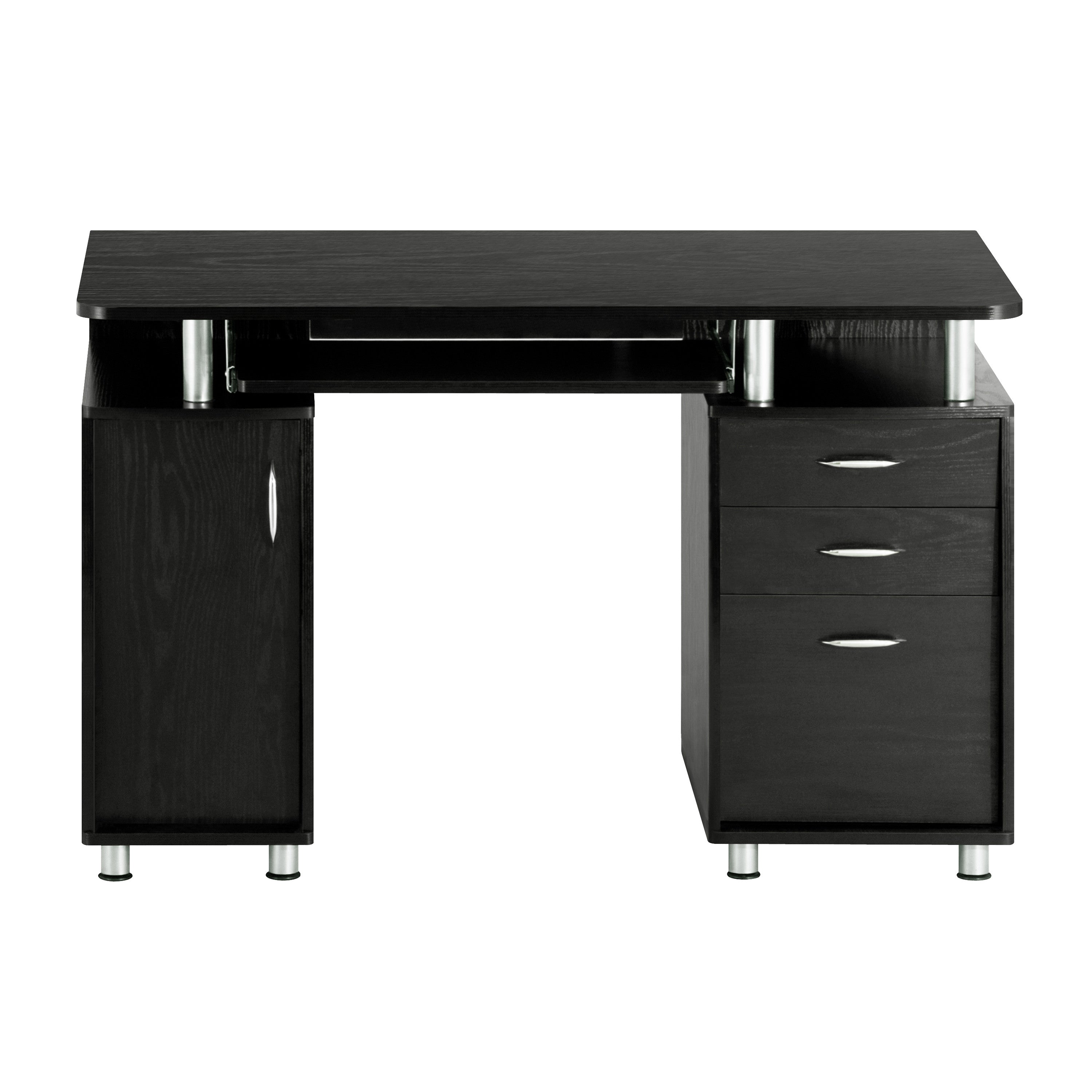 48" Espresso Wood Pedestal Computer Desk With Two Cabinets And Two Drawers