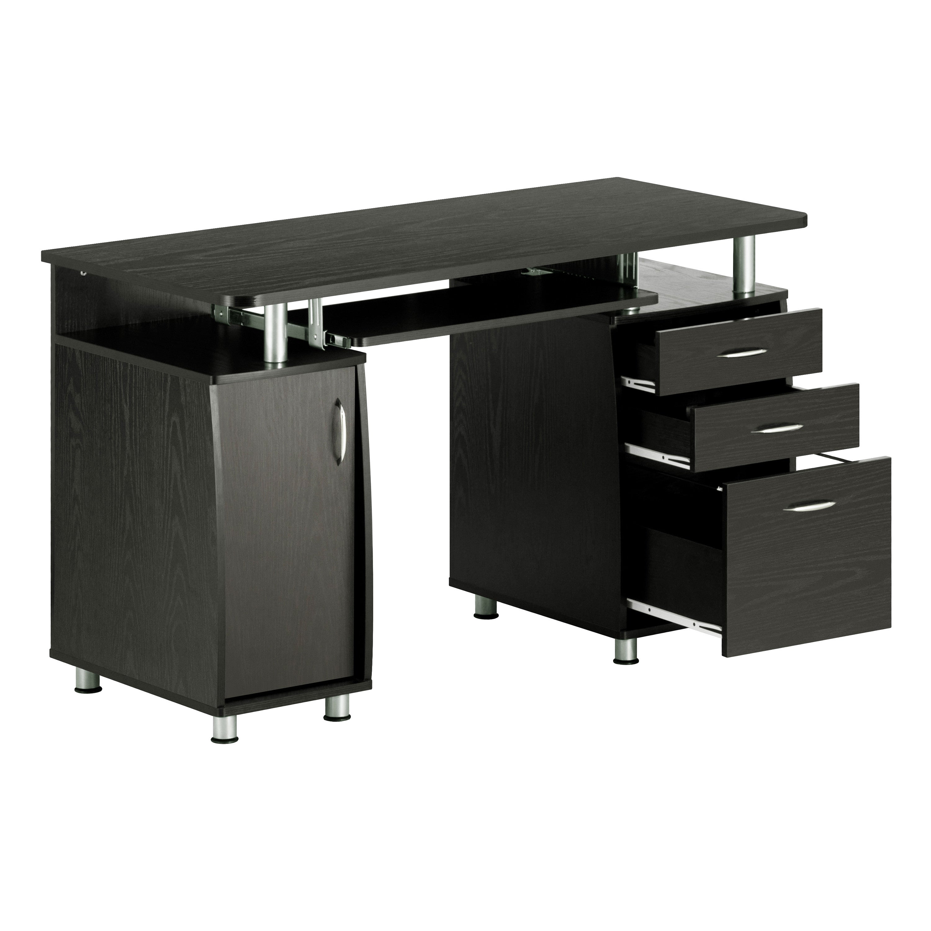 48" Espresso Wood Pedestal Computer Desk With Two Cabinets And Two Drawers
