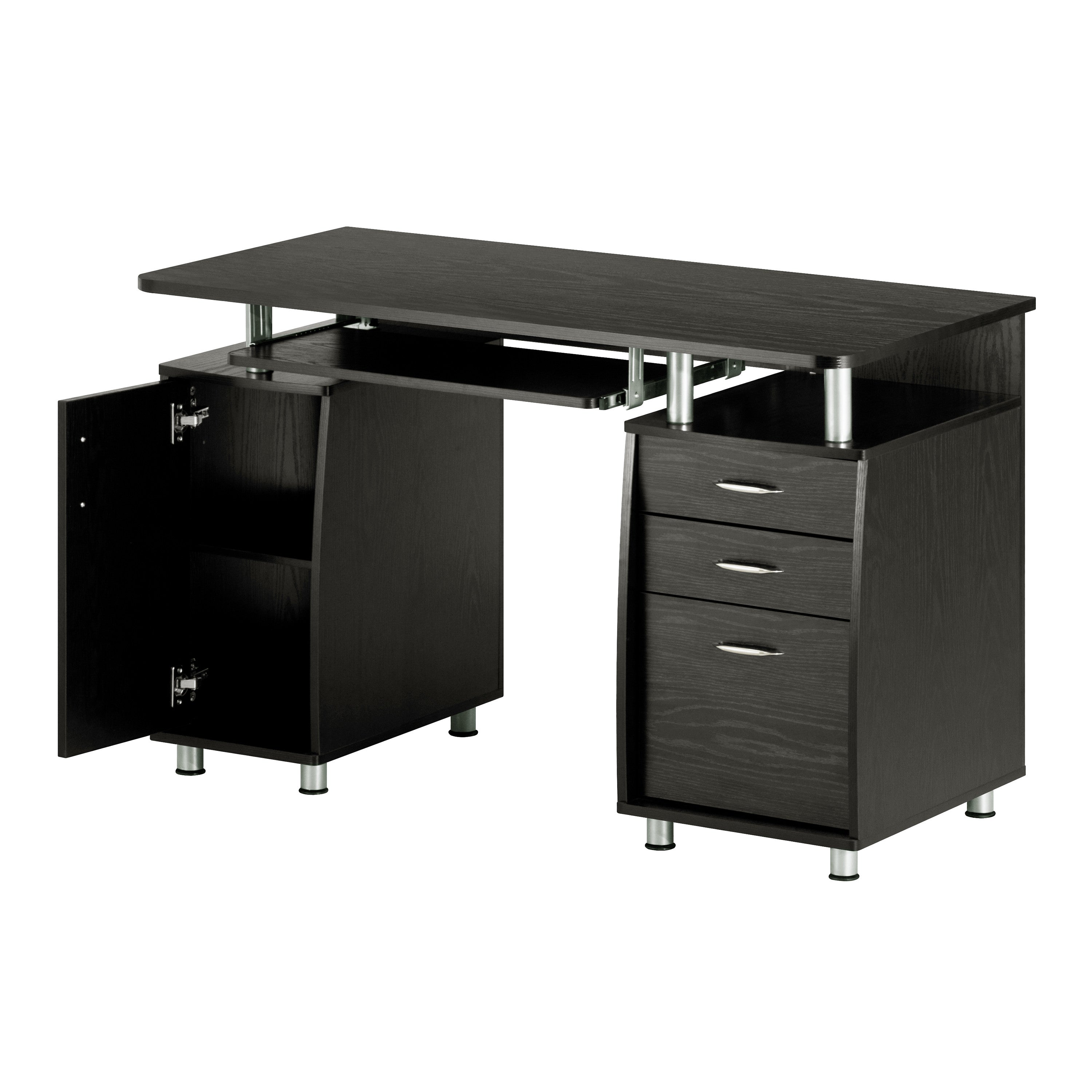 48" Espresso Wood Pedestal Computer Desk With Two Cabinets And Two Drawers