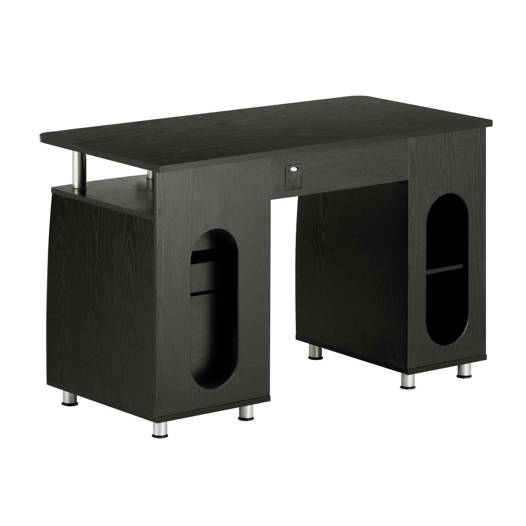 48" Espresso Wood Pedestal Computer Desk With Two Cabinets And Two Drawers