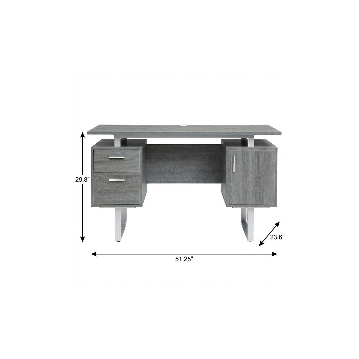 51" Gray and Silver Wood and Steel Pedestal Executive Desk With Two Drawers