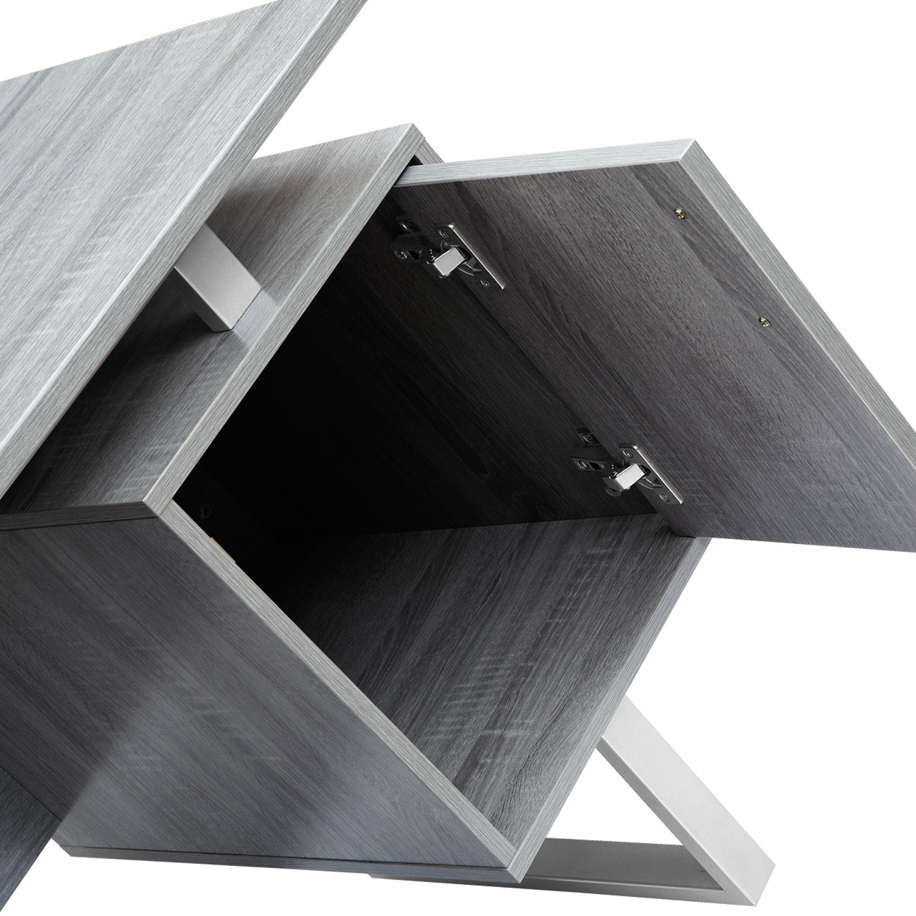 51" Gray and Silver Wood and Steel Pedestal Executive Desk With Two Drawers