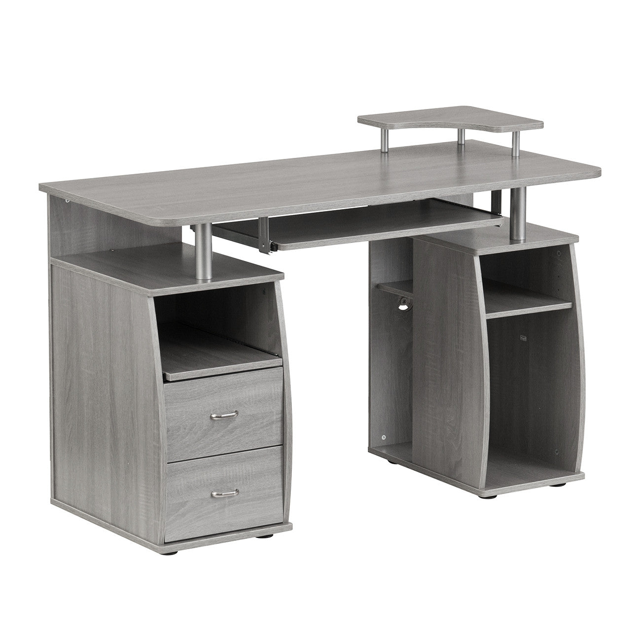 47" Gray Wood Pedestal Computer Desk With Two Drawers