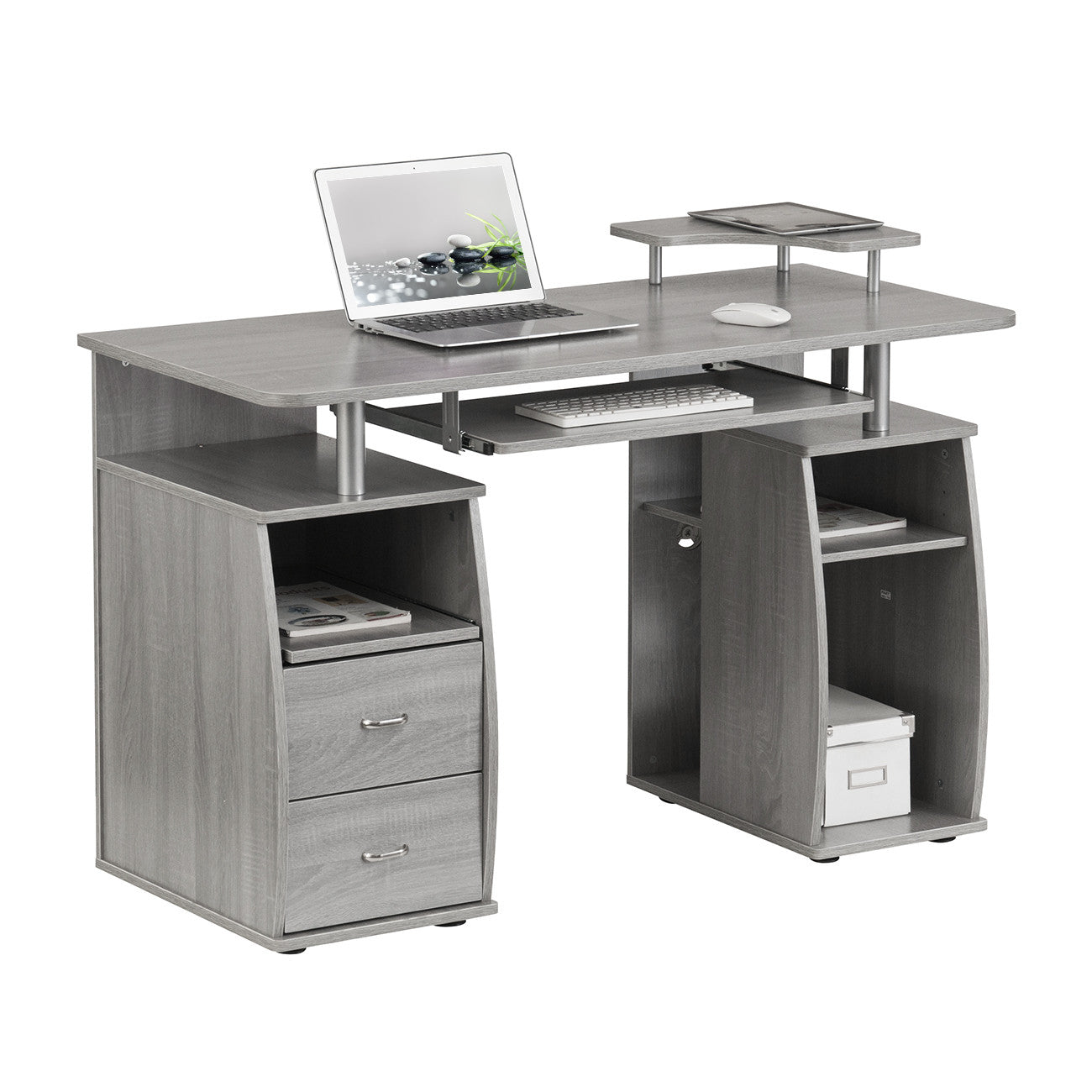 47" Gray Wood Pedestal Computer Desk With Two Drawers