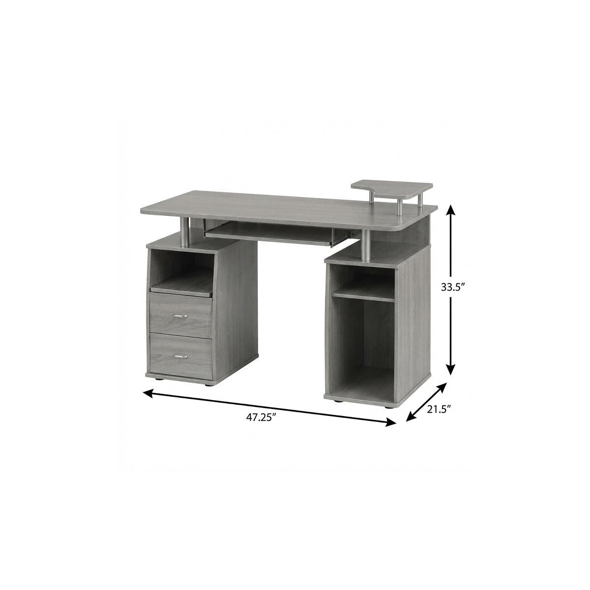 47" Gray Wood Pedestal Computer Desk With Two Drawers
