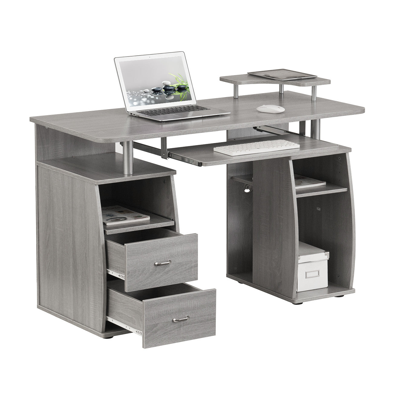 47" Gray Wood Pedestal Computer Desk With Two Drawers