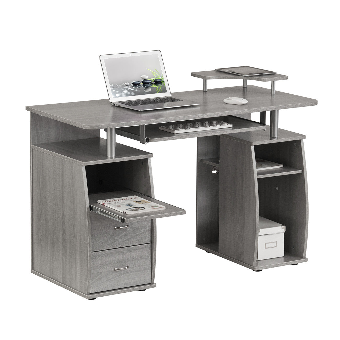 47" Gray Wood Pedestal Computer Desk With Two Drawers