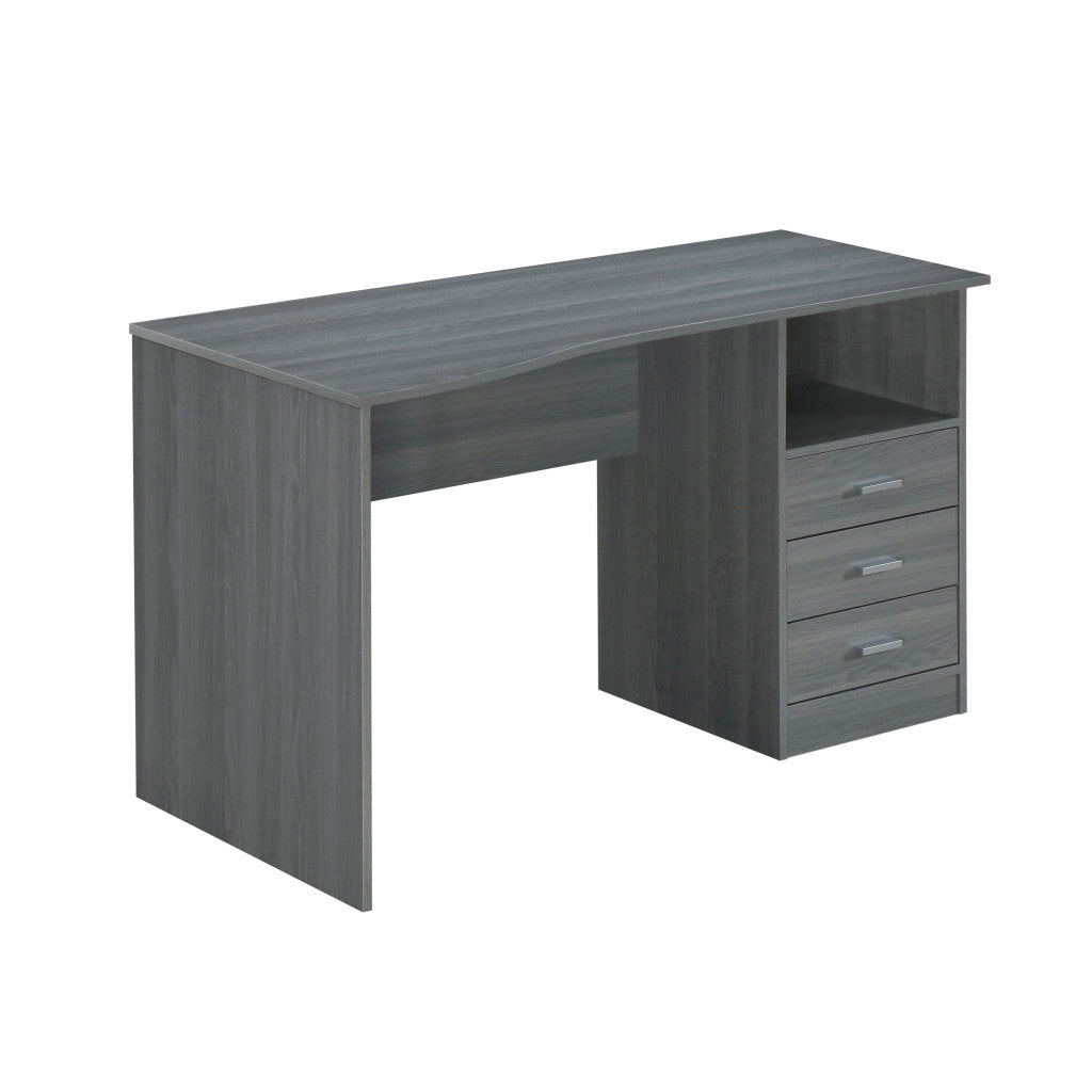 51" Gray Wood Pedestal Computer Desk With Three Drawers
