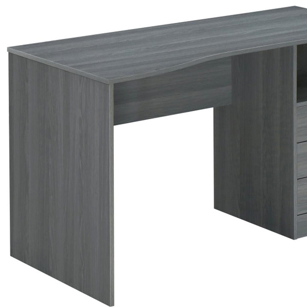 51" Gray Wood Pedestal Computer Desk With Three Drawers