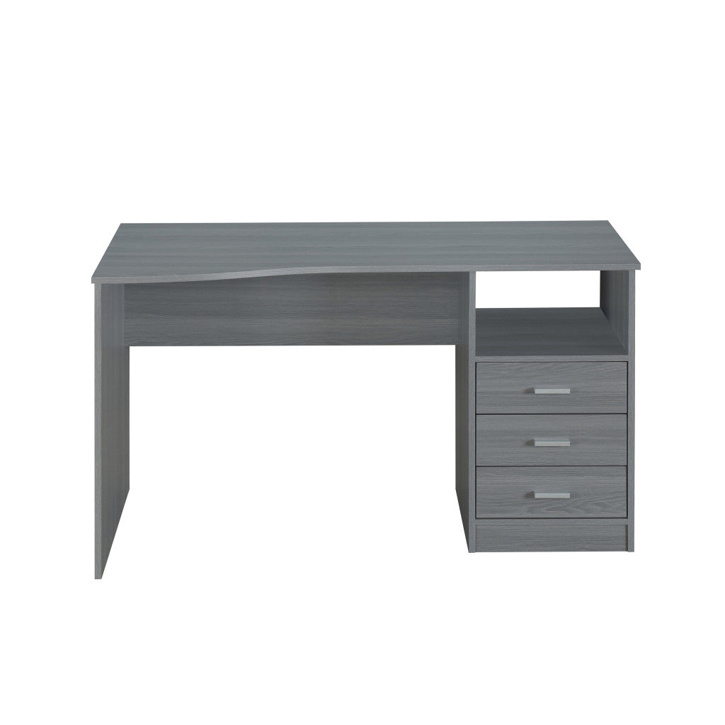 51" Gray Wood Pedestal Computer Desk With Three Drawers