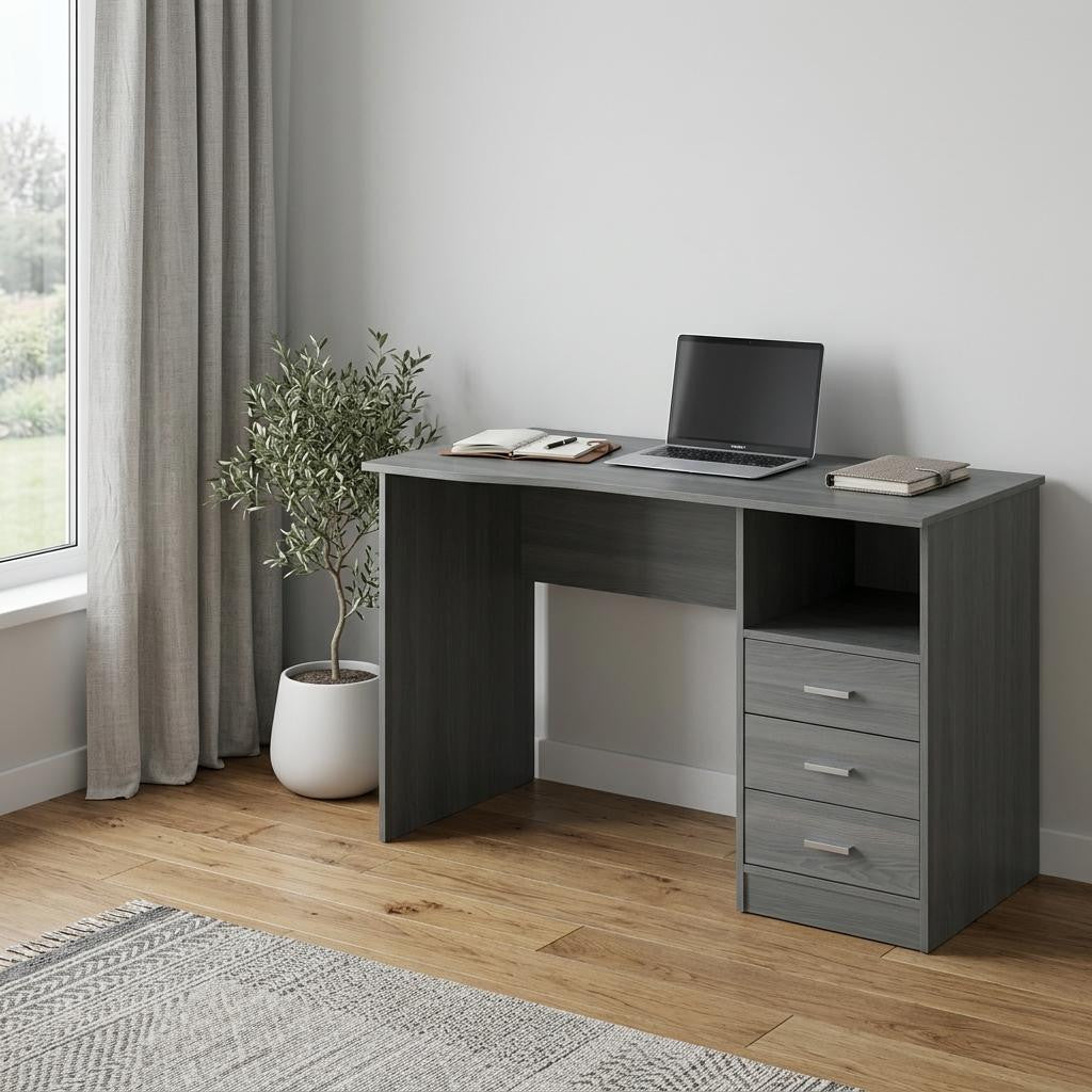 51" Gray Wood Pedestal Computer Desk With Three Drawers