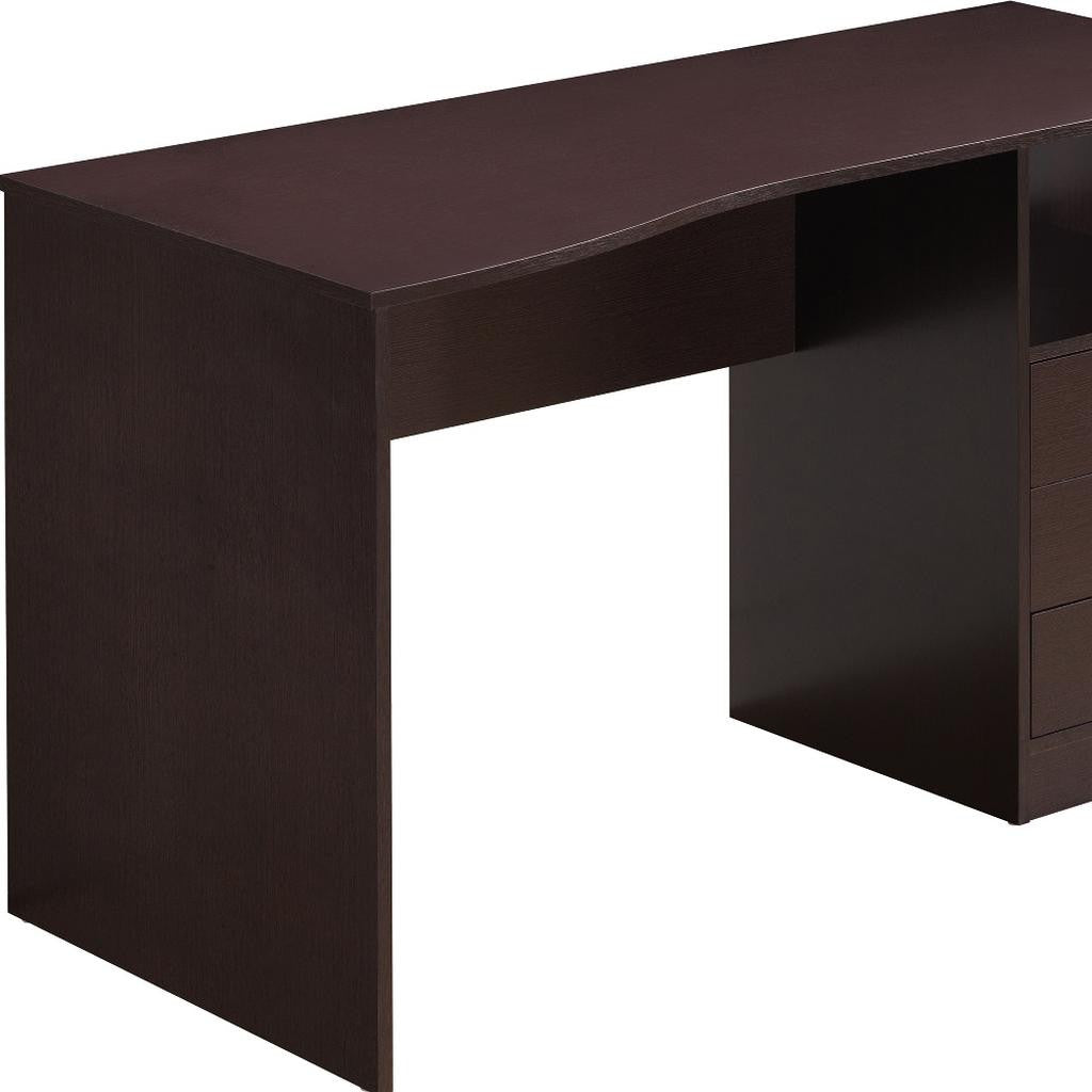 51" Dark Brown Wood Pedestal Computer Desk With Three Drawers
